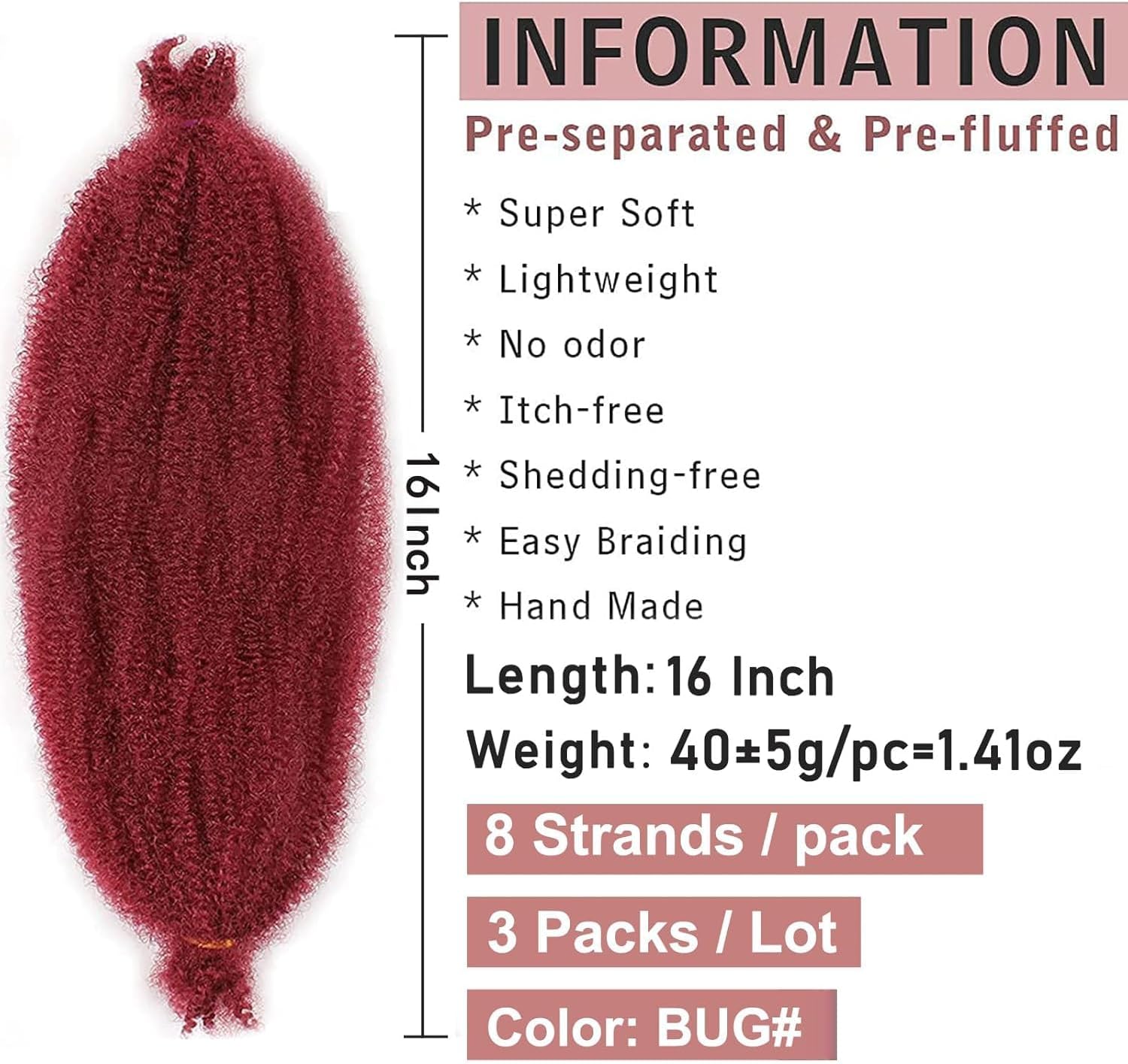 Xtrend - extensions afro torsadées, 40,6 cm, 3 paquets, bordeaux