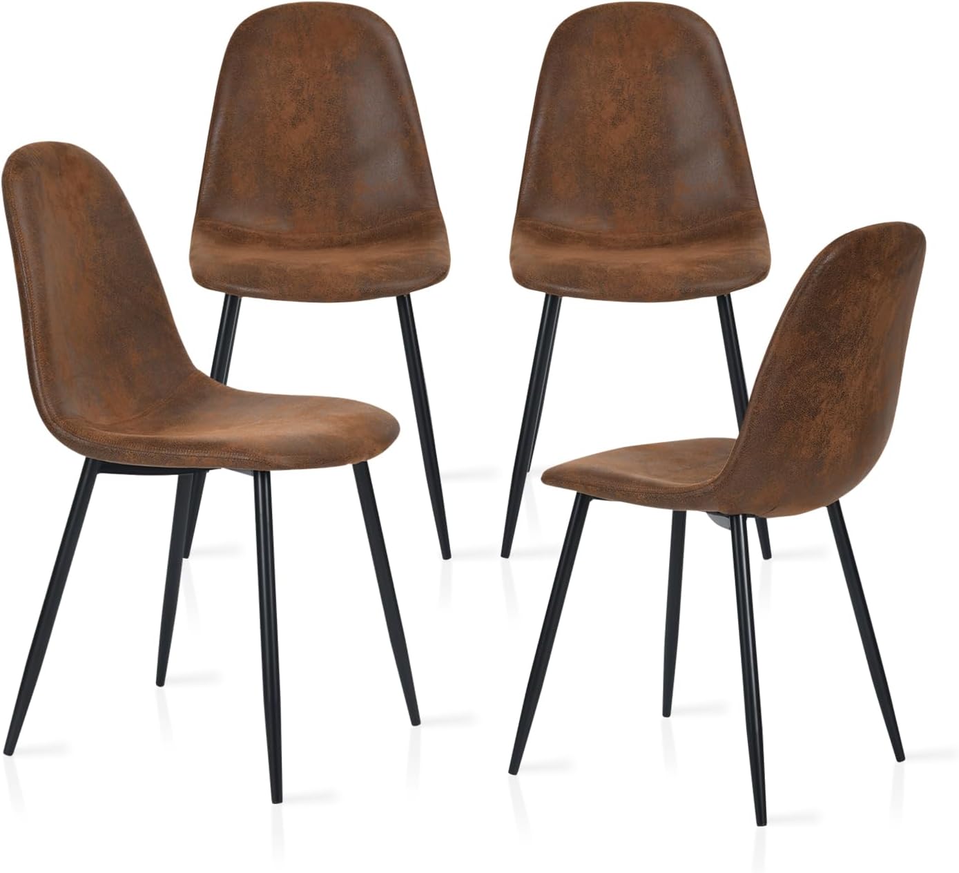 Chaises salle à manger - lot de 4, suédine marron, pieds métal noir, style rétro vintage