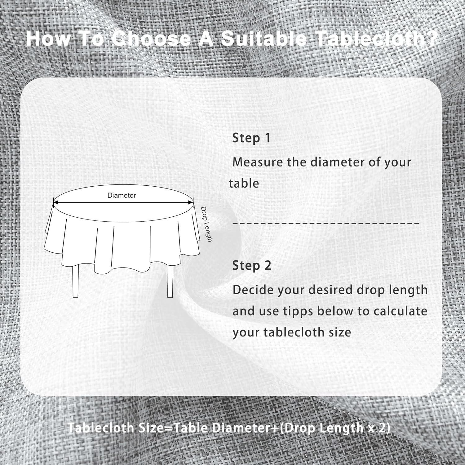 DWCN - nappe ronde effet lin - 160 cm - imperméable lavable gris