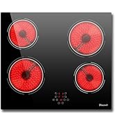 Disaenvir Plaque de cuisson vitrocéramique 4 feux 6000 W, plaque de cuisson électrique 4 plaques encastrables