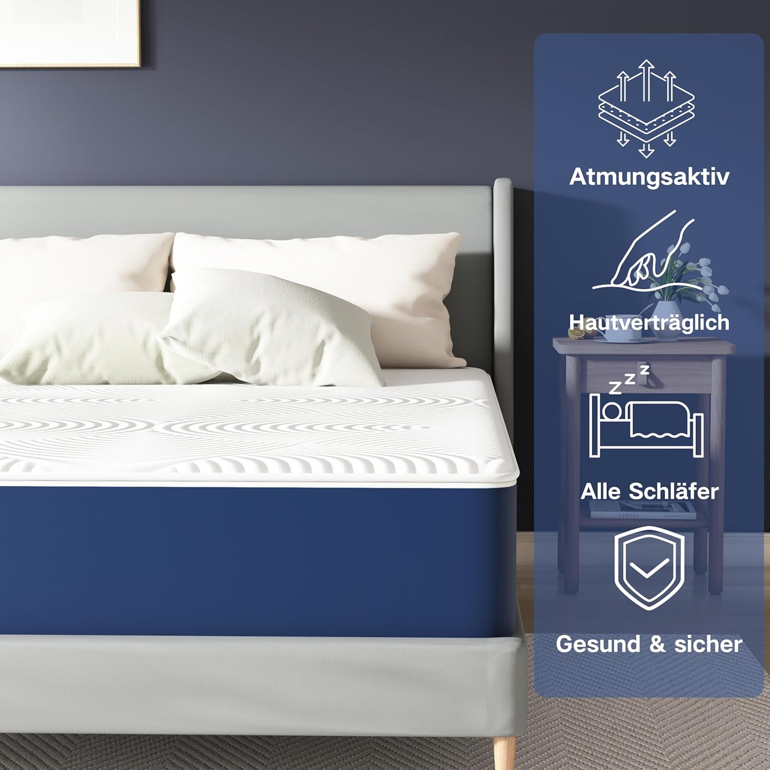 Matelas - 7 Zones H3 - 90x190x25 cm - mousse froide, housse amovible