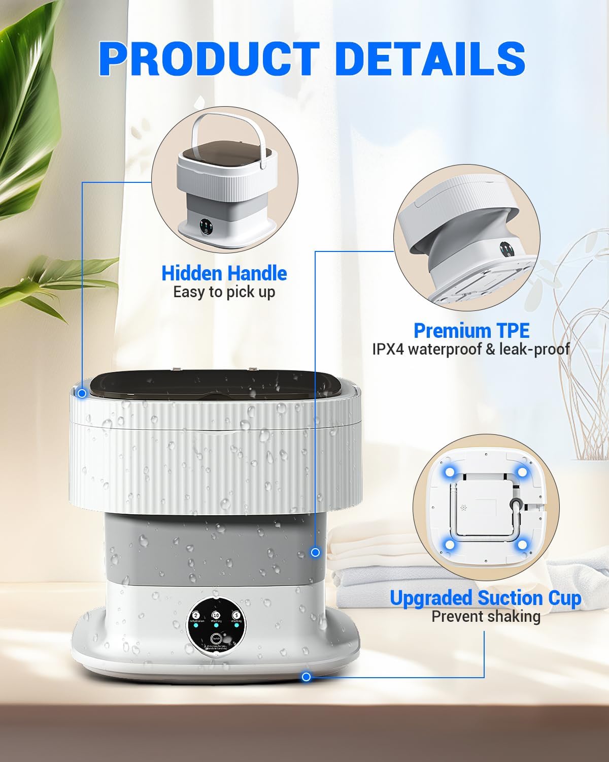 SUPAREE - mini machine à laver pliable 16L - portable, essorage 1.8kg