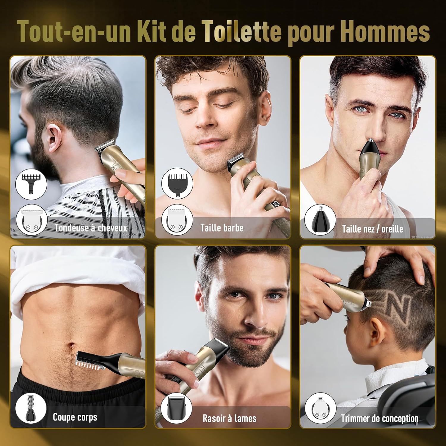 Tondeuse cheveux hommes - kit pro 17-en-1, LCD, USB-C, soin complet