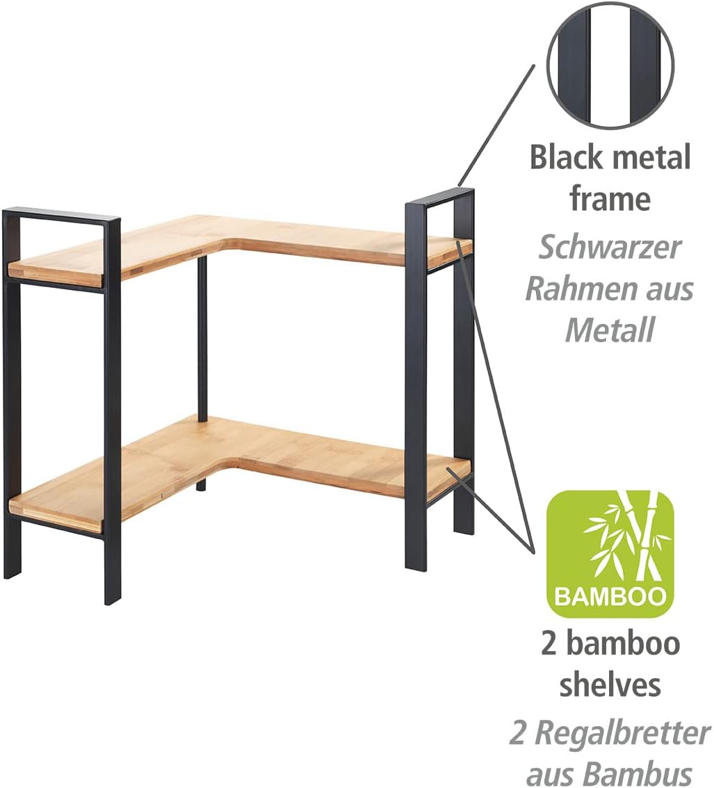 WENKO - Lou - 30x33x30cm - étagère d'angle cuisine, 2 niveaux, bambou/acier