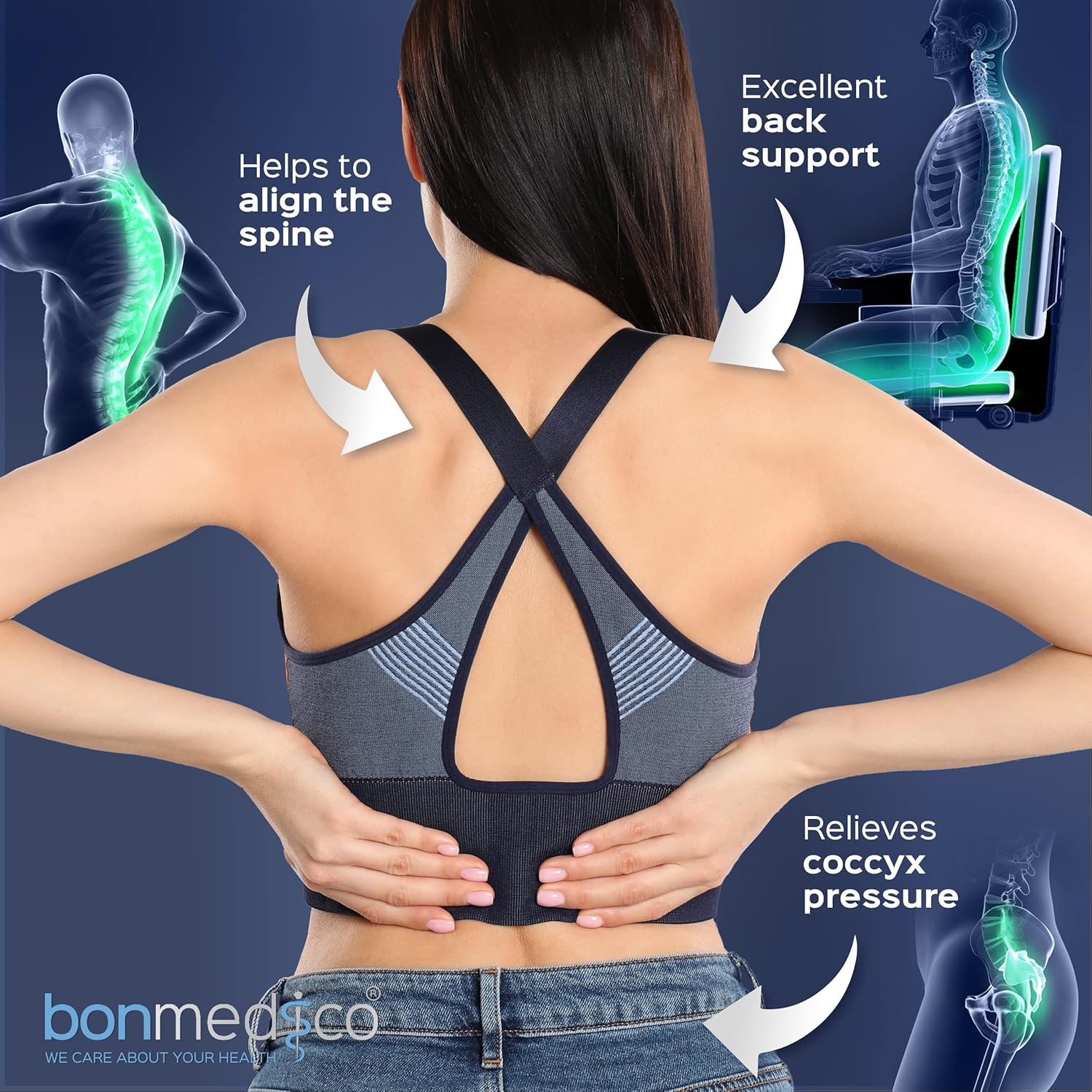 Coussin ergonomique assise mémoire de forme, noir, soutien sciatique