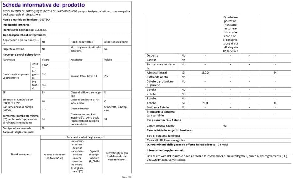 GEDTECH - réfrigérateur combiné bas - 262L, classe E, noir - GCB262BL