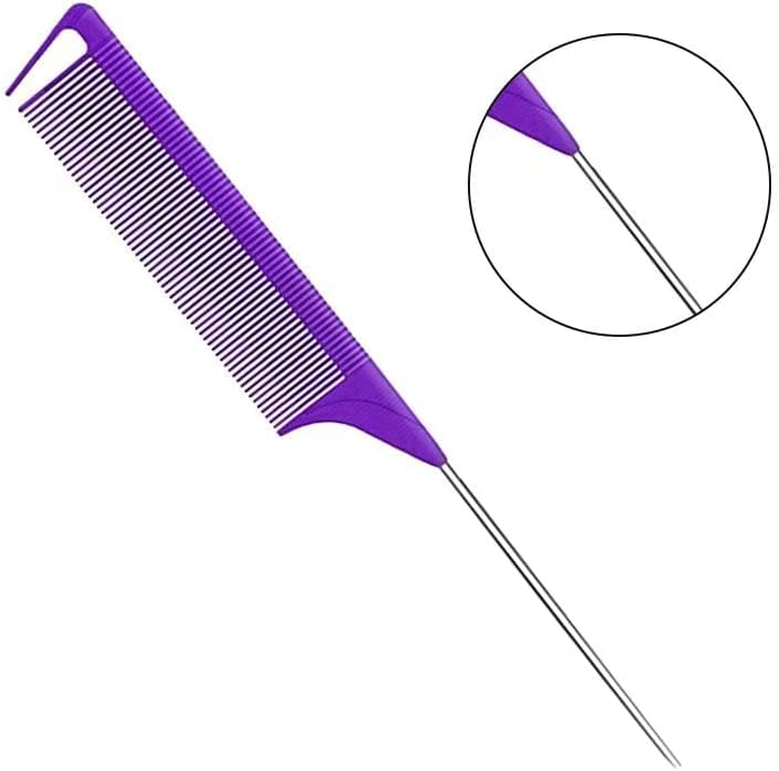 Peigne de cheveux - set 3 pièces - queue de rat, double tranchant, brosse violette