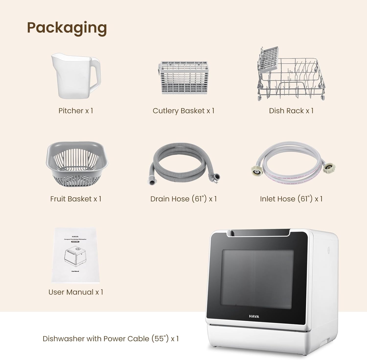 HAVA - mini lave-vaisselle 2024 - compact - 8 programmes, sécurité enfant, 5L