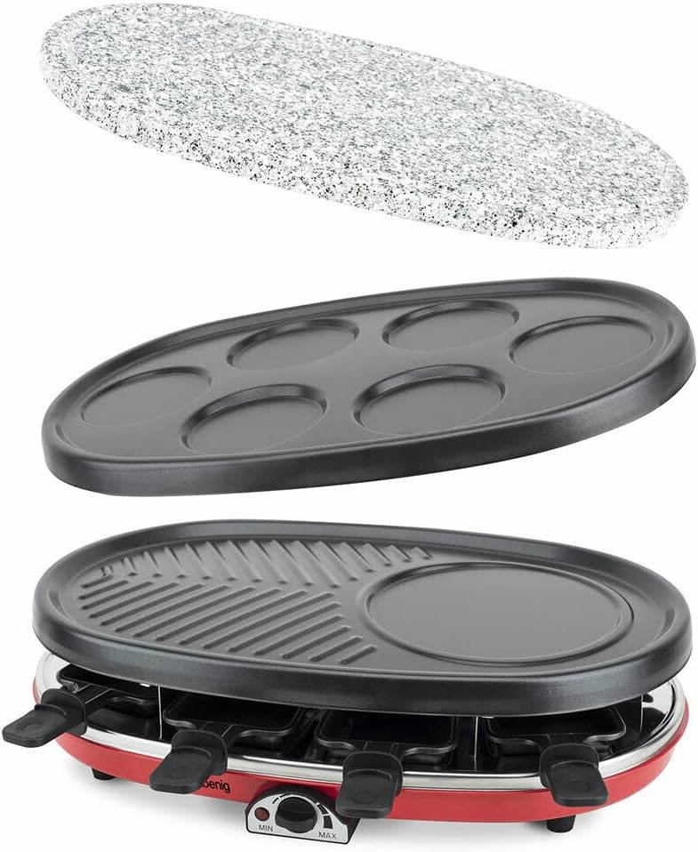 H.Koenig - appareil à raclette 4en1, 8 personnes, pierre naturelle, température réglable, RP418