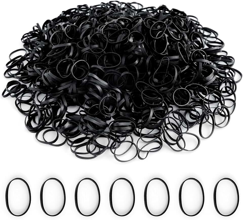 Élastiques cheveux - noirs, 1000pcs, petits, coiffures DIY, tresses