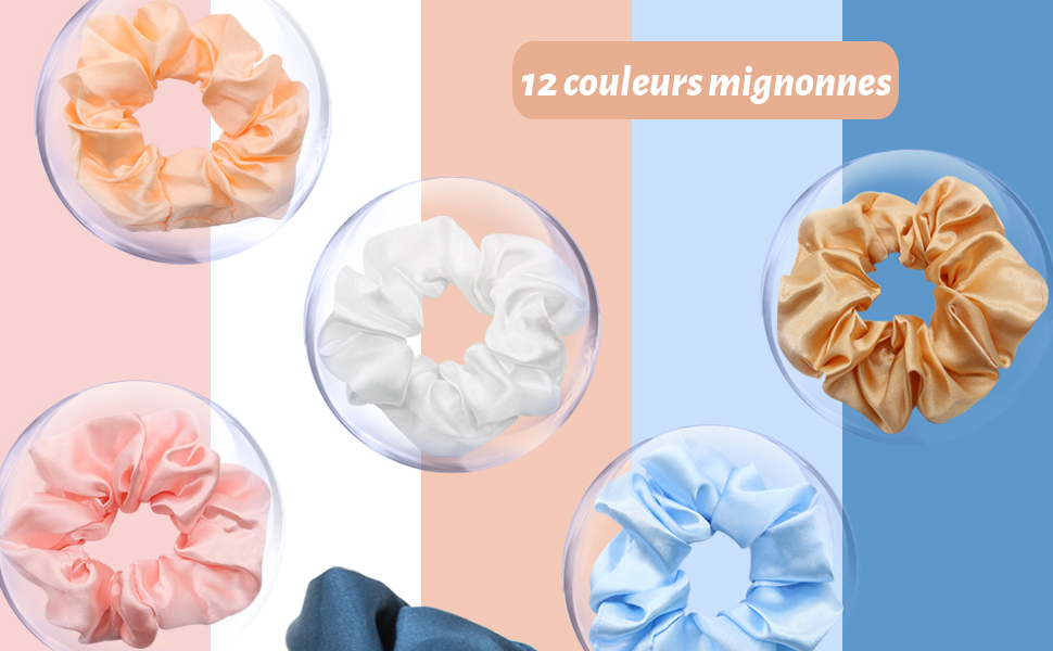 12 couleurs Chouchous en Satin de Soie