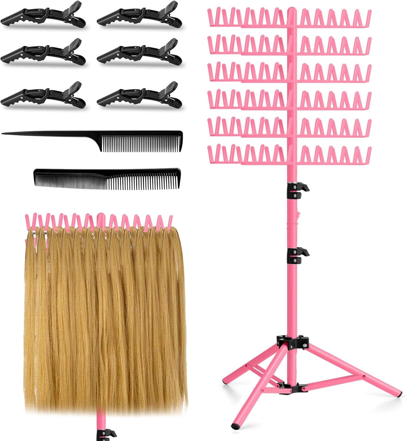 gresonic - support à tresses réglable rose, 144 pinces, idéal perruques