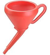 Vues multiples d'un entonnoir ou d'un dispositif filtrant de couleur corail vif, montrant différents angles et positions.