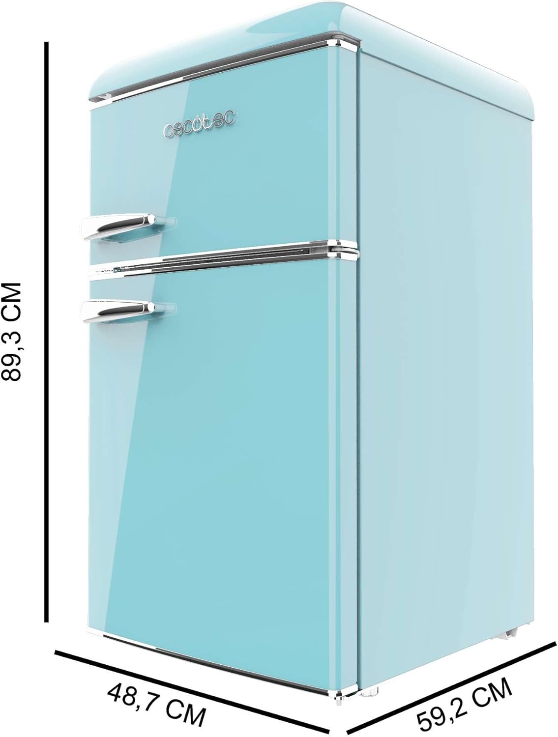 Cecotec - Bolero CoolMarket 2D Origin 86 - 86L, 2 portes, No Frost, 89,3x48,7cm, lumineux, bleu