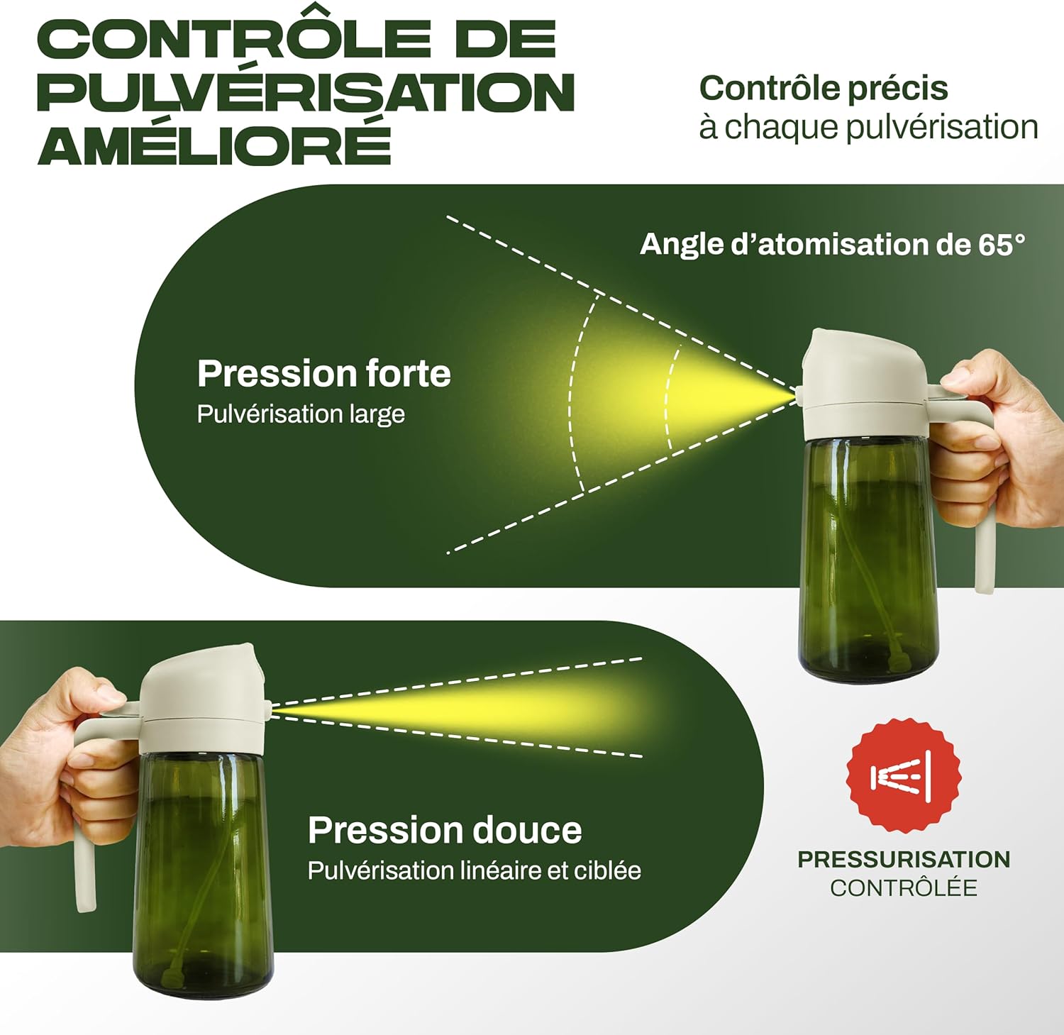 PORTENTUM - spray huile cuisine 2 en 1 - 470ml - verre vert, double usage