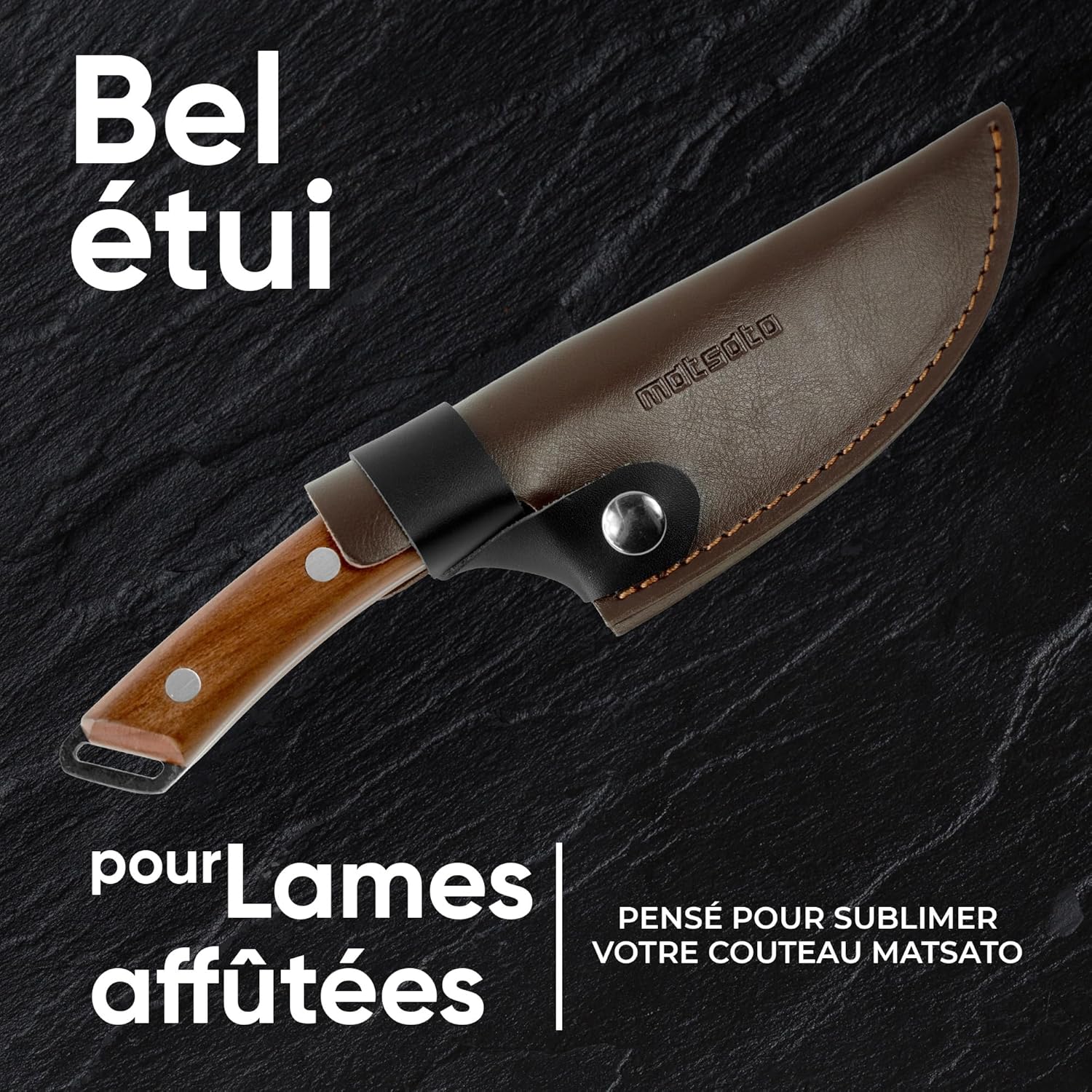Matsato - Étui couteau cuir véritable - 15,7 cm - protection lame