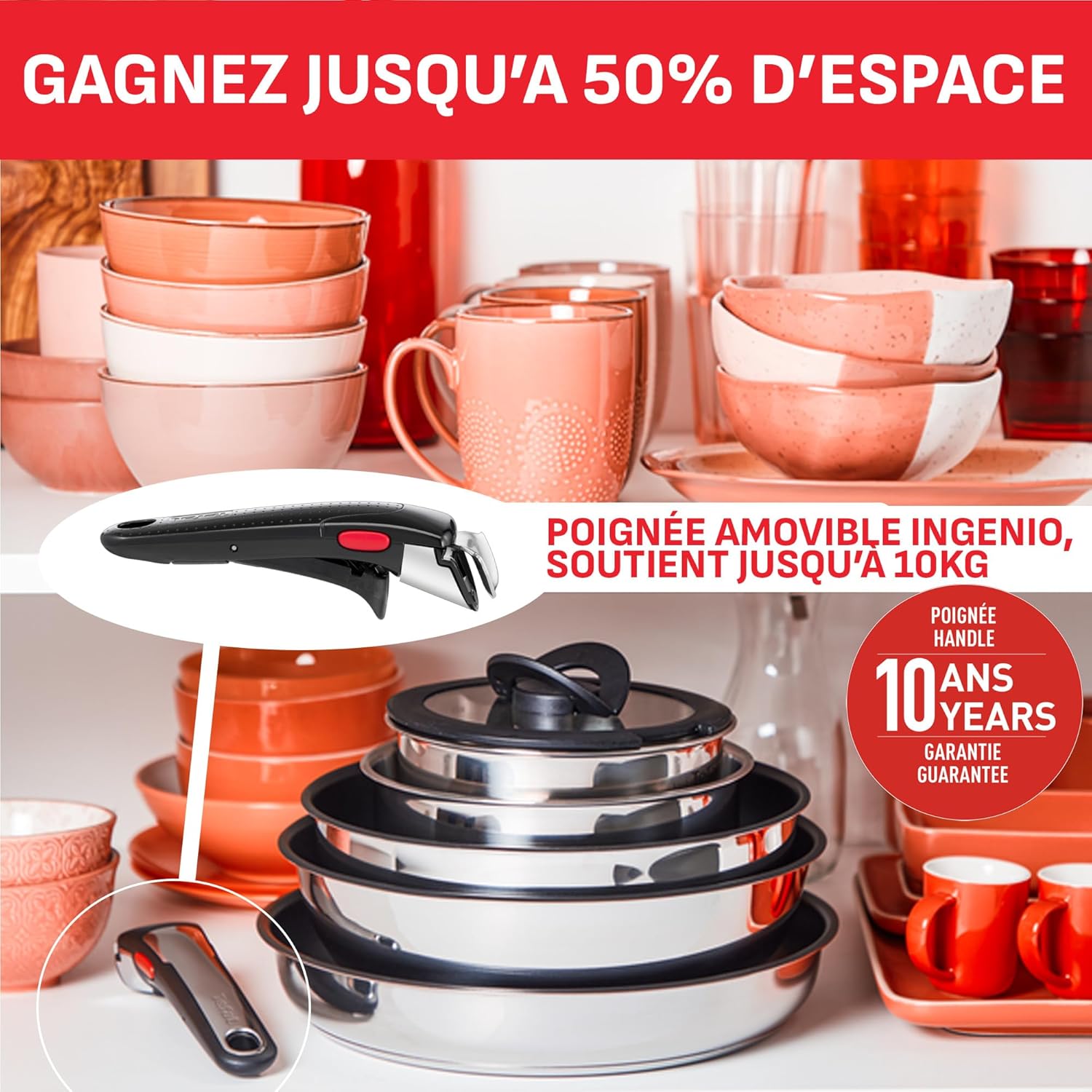 Tefal - Ingenio Emotion - batterie 20 pièces, induction, poignées amovibles, L897SK04