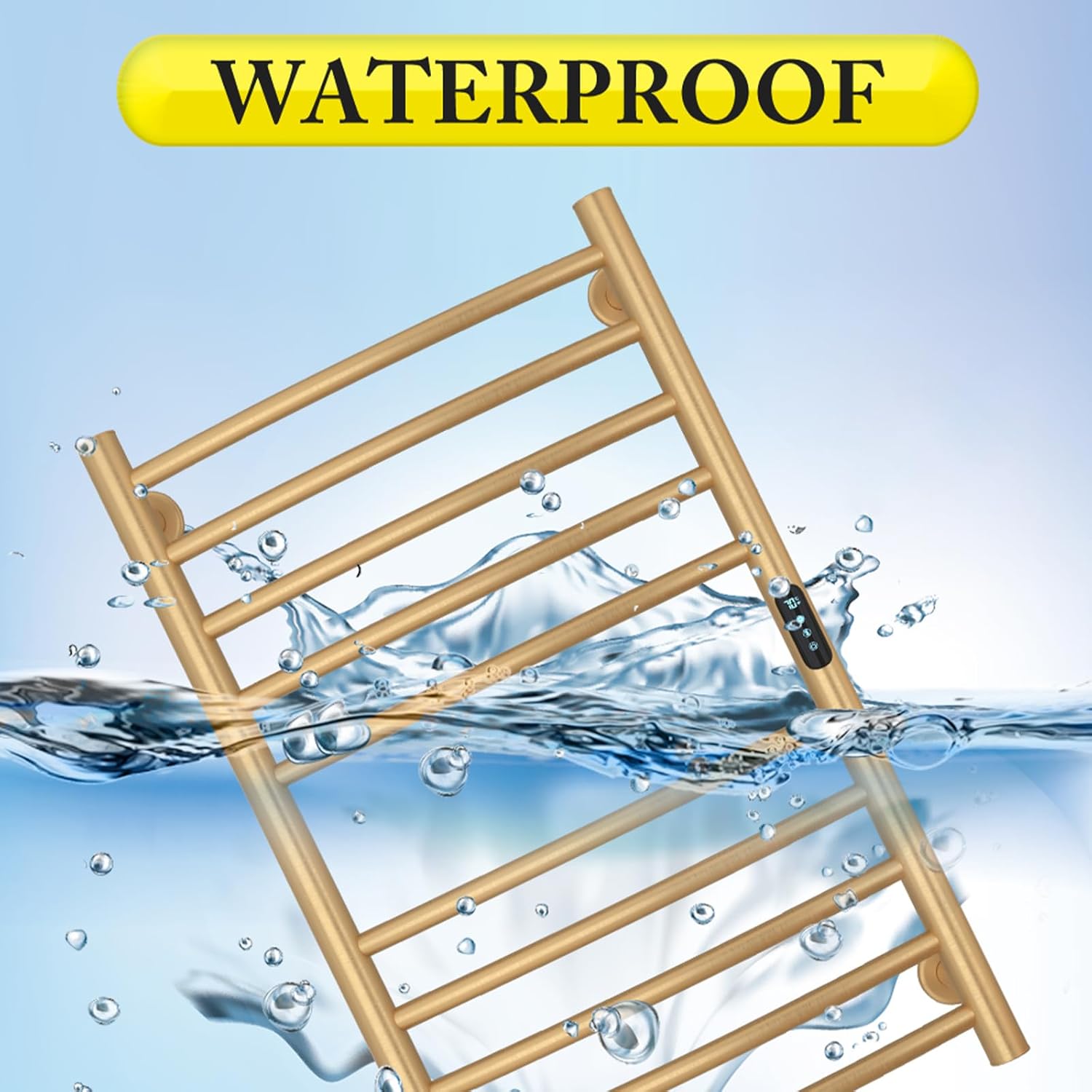 Sèche-serviette mural électrique, 10 barres, 135W, 450x720mm, WiFi, minuterie, or brossé