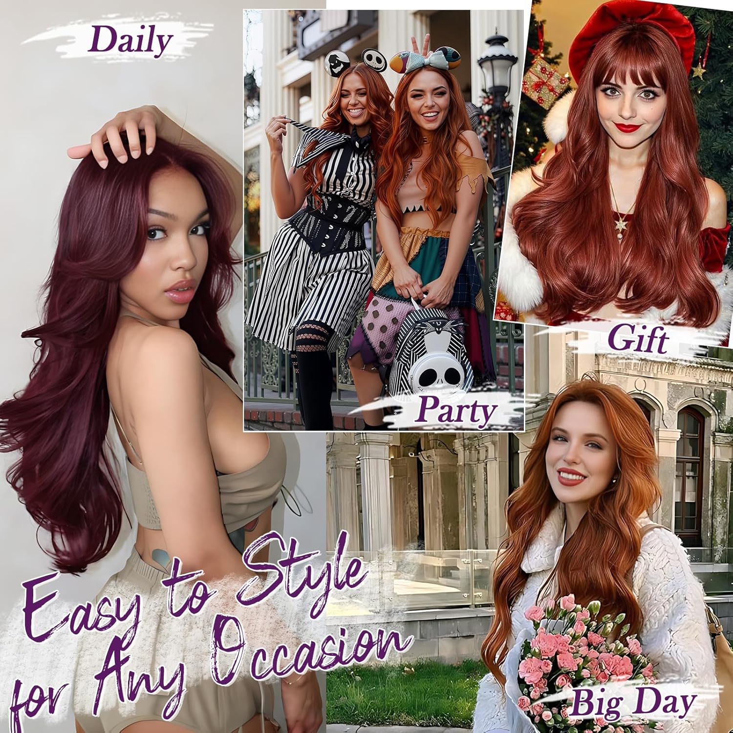 BARSDAR - extensions à clip ondulées 50cm - rouge bourgogne mixte