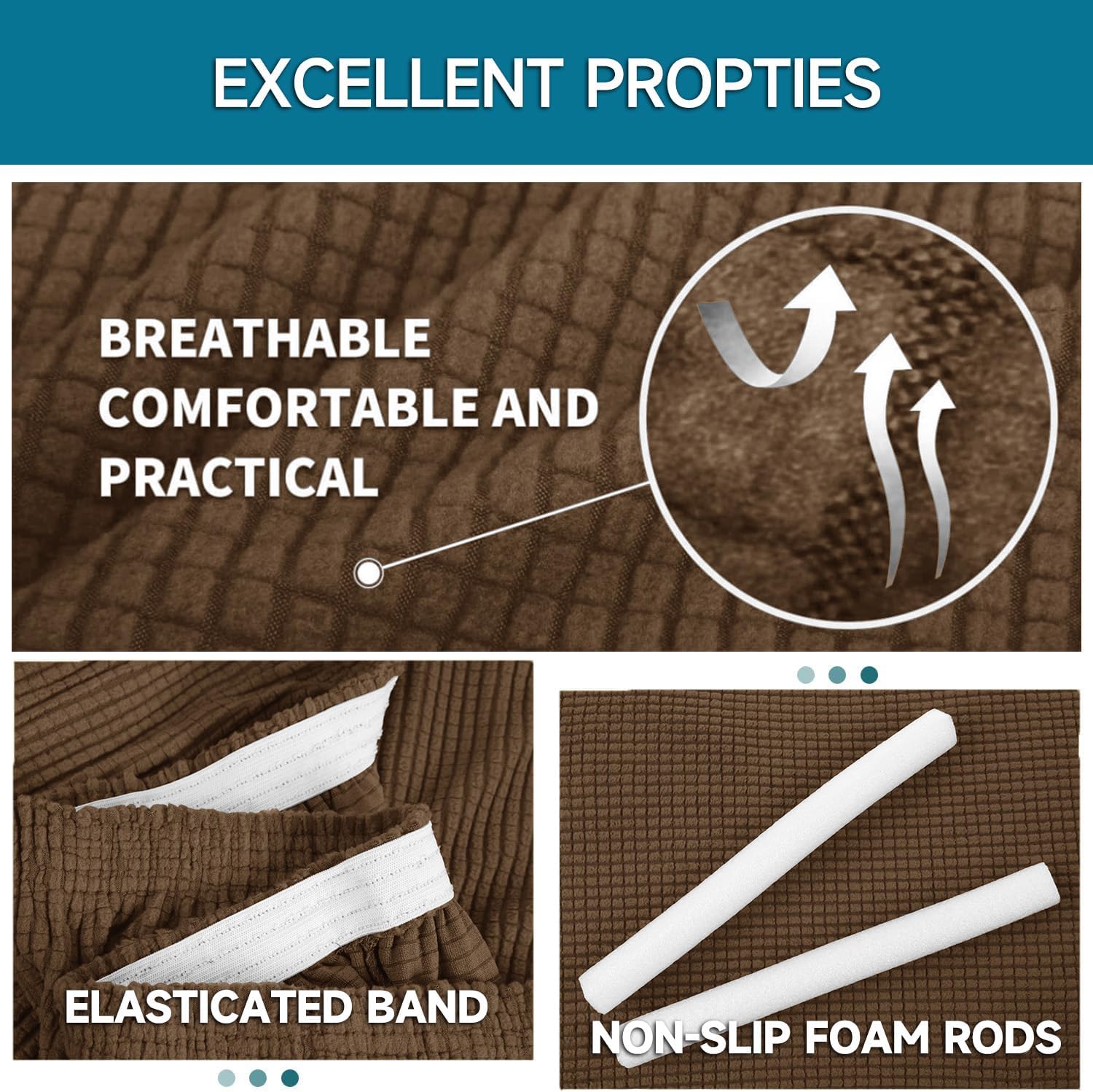 Housse de canapé 3 places - extensible, accoudoirs, antidérapante, lavable - marron