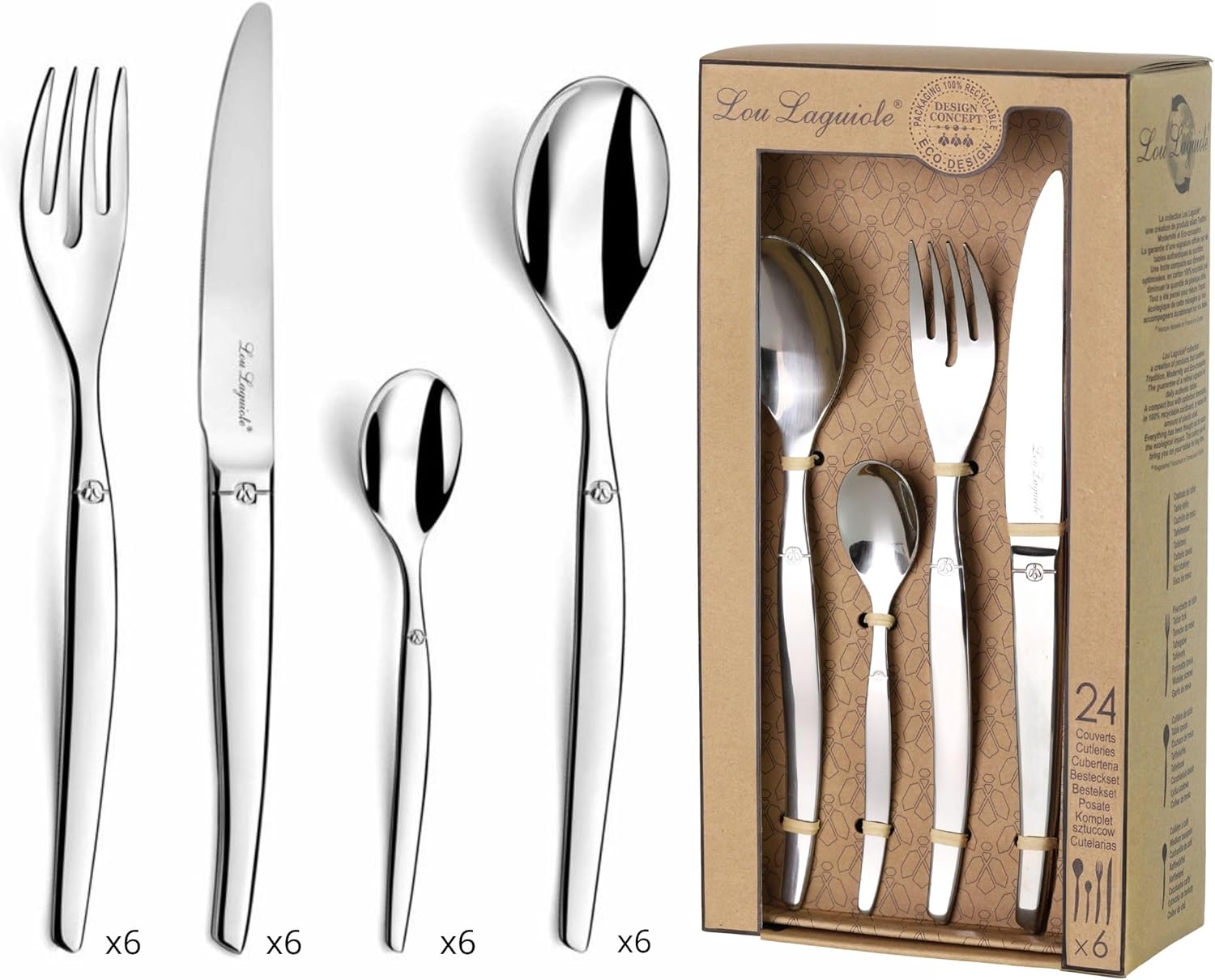 Lou Laguiole - Jet - 24 couverts pour 6 personnes - inox 18/0, finition brillante