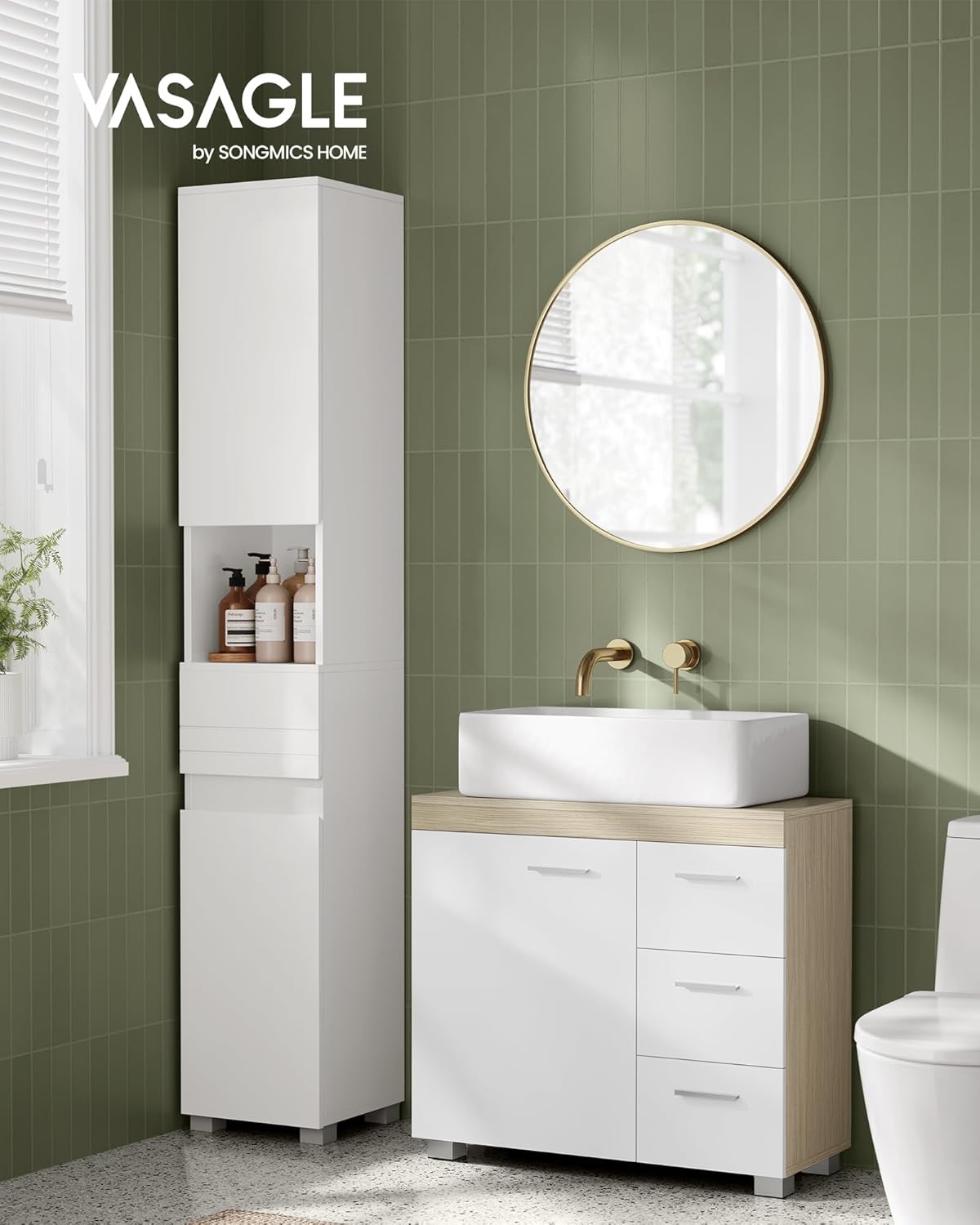 VASAGLE - meuble sous lavabo, 30x70x64 cm, 3 tiroirs, 2 cases, BBK504K01