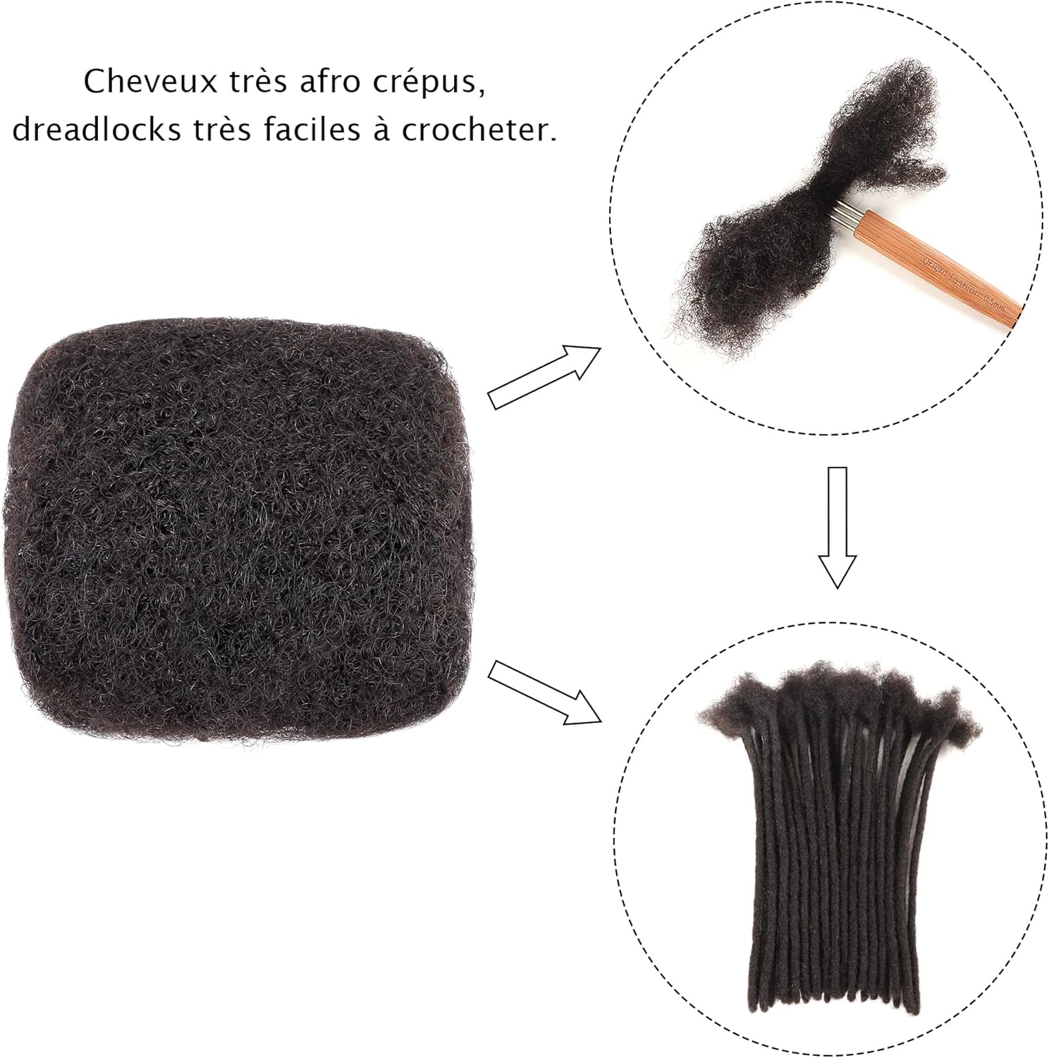Extension cheveux naturels afro kinky 8 pouces, gris, pour dreadlocks