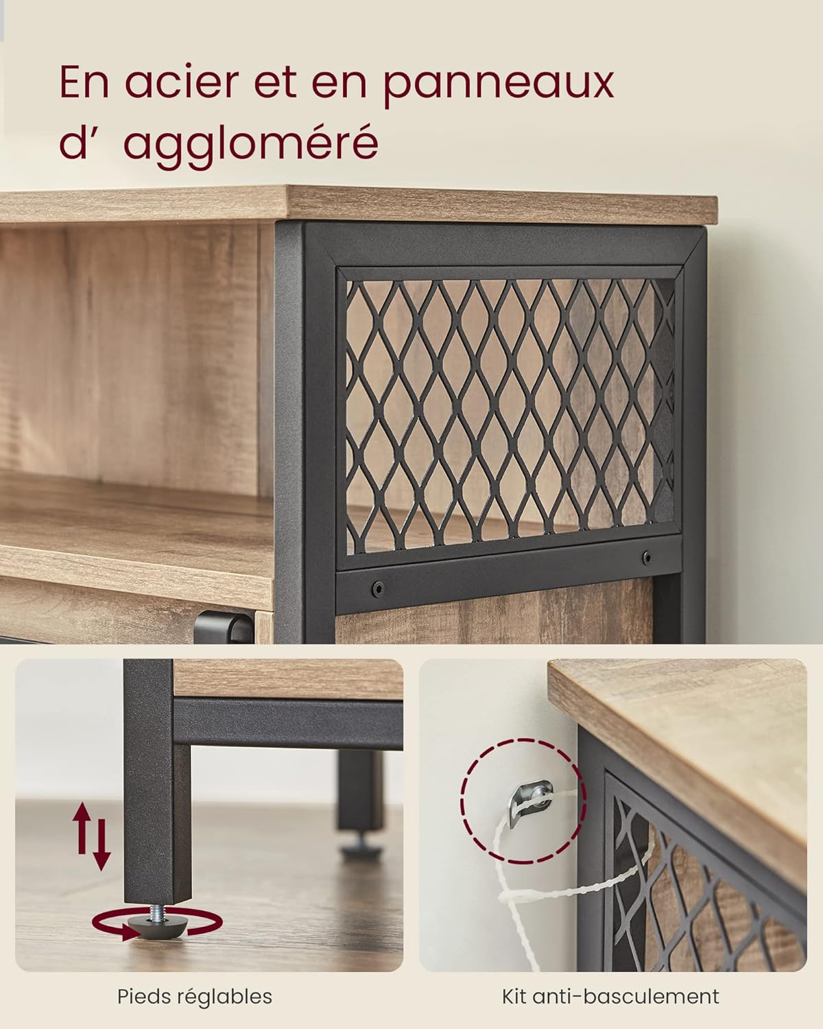 VASAGLE - Buffet Cuisine série rangement - 30x70x80cm - portes coulissantes, étagères réglables - LSC089B50V1