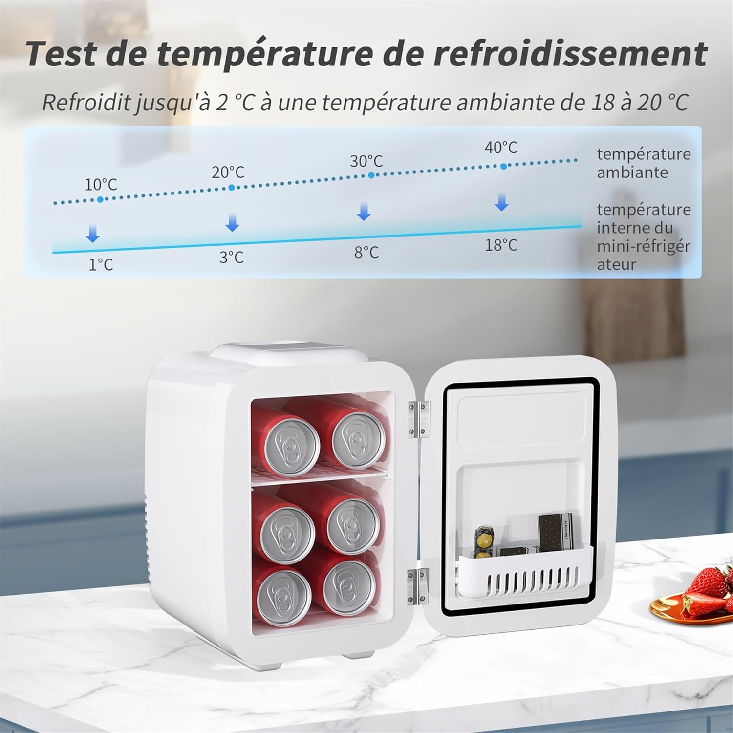 YASHE - Mini Frigo 4L - compact, 6 canettes, CA/CC, blanc