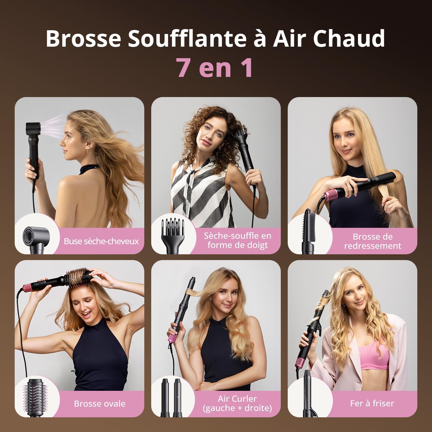 Brosse soufflante 7 en 1 - multifonction, ionique, 110 000tr/min
