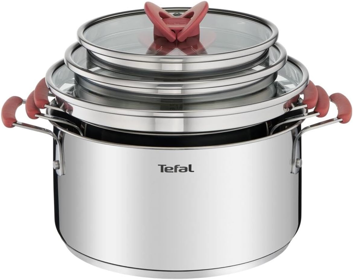 Tefal - Opti'Space gamme inox - 18/20/24 cm - 3 faitouts induction empilables, couvercles verre, G720S674