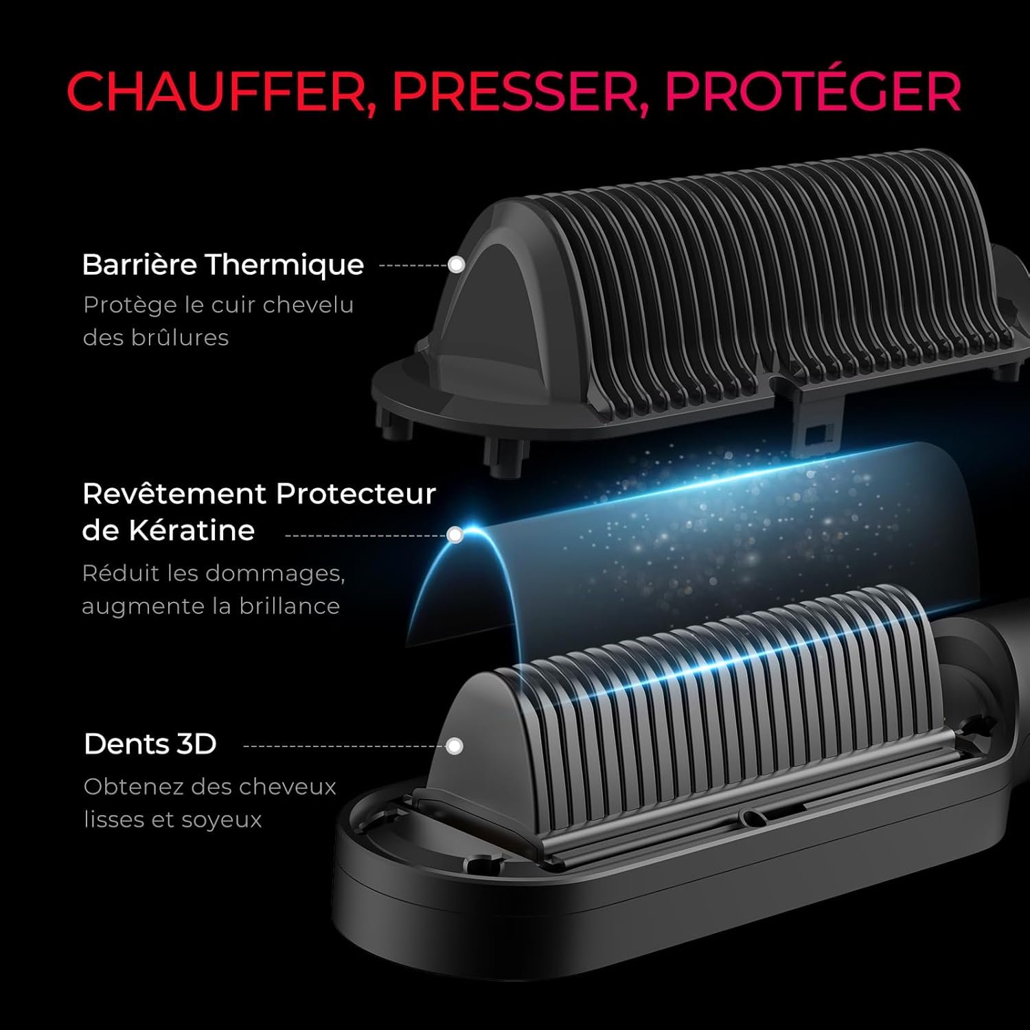 TYMO - Ring Plus - Brosse lissante, 9 températures, ions négatifs, LCD, 120-210°C