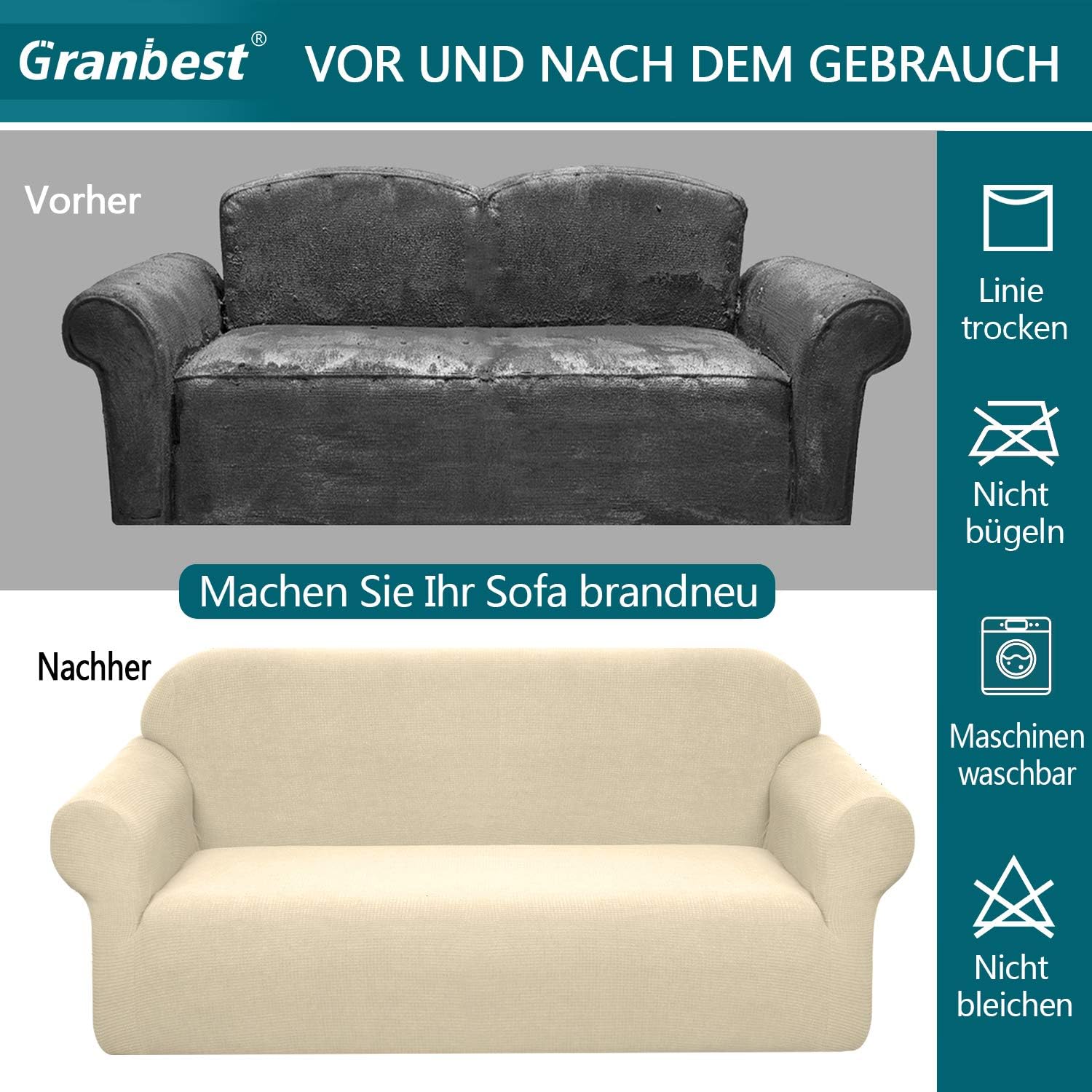 Granbest - housse canapé imperméable 3 places beige - protection élastique durable