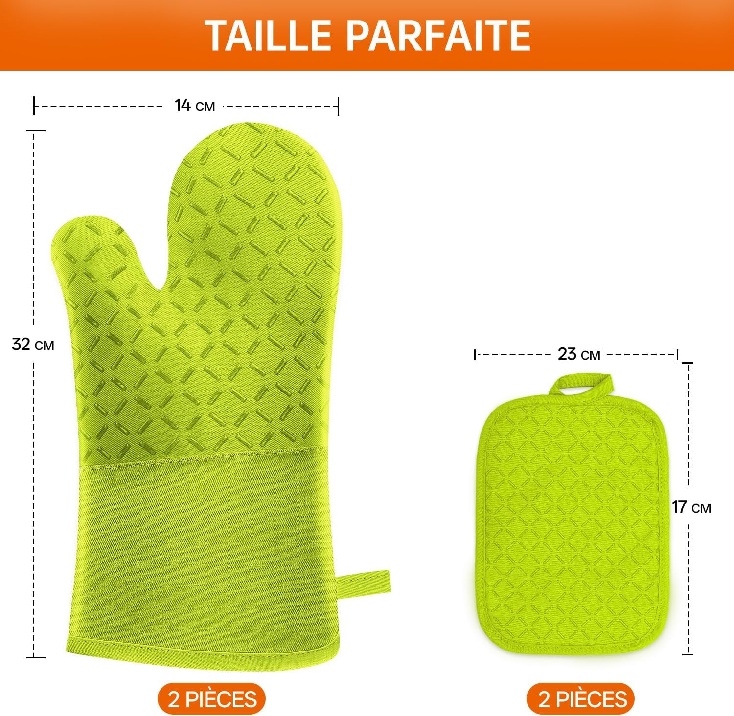 MILcea - Gant Four Cuisine - 32cm - Silicone anti-chaleur 300°C, vert