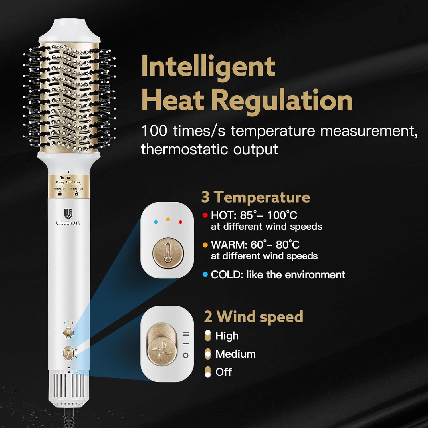 webeauty - Air Styler 6 en 1 - 110,000TR/MIN, 30M/S, ions négatifs, brosse, boucleur