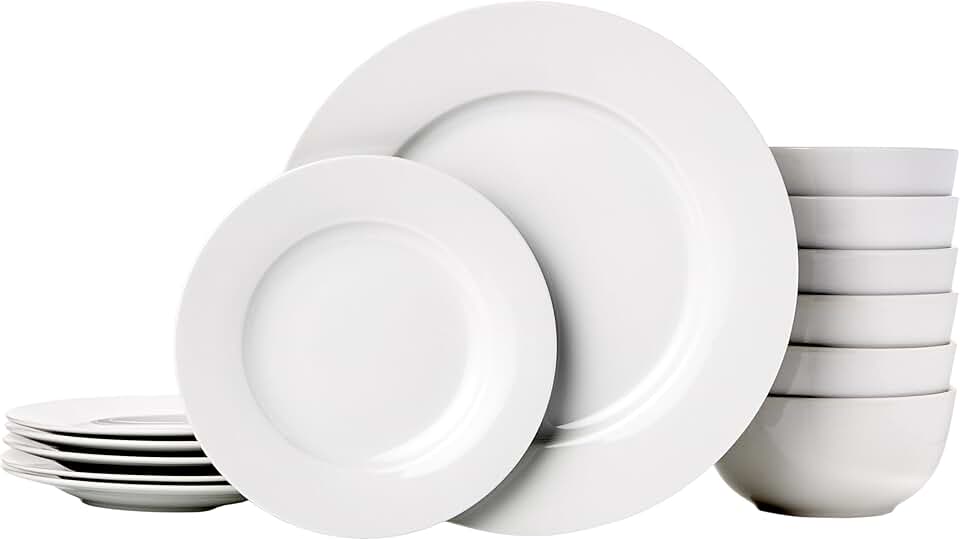 mx-dealz Basics - service de table 18 pièces - porcelaine blanche - vaisselle pour 6 personnes