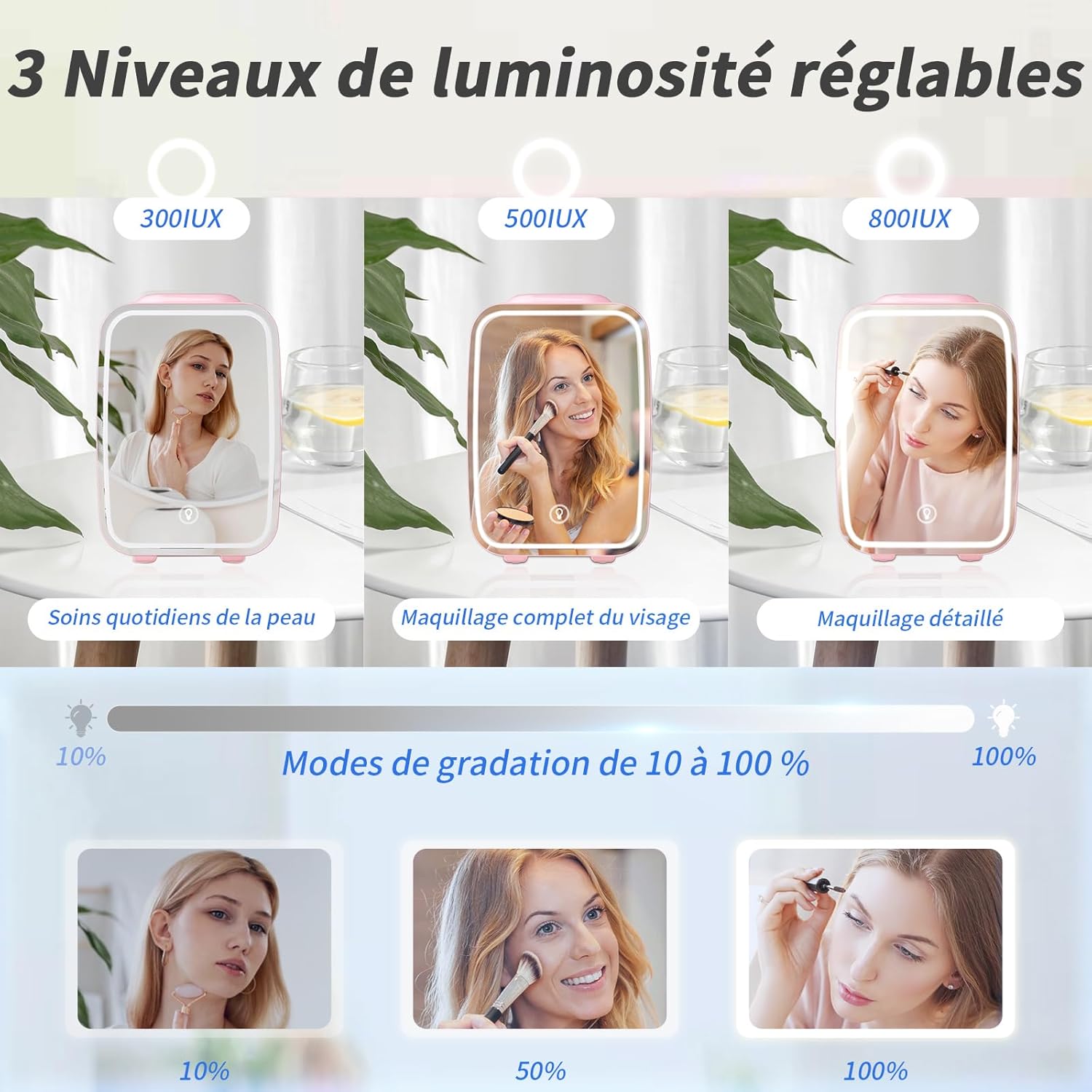 YASHE - Mini frigo LED miroir 4L, portable, 220V/12V, rose