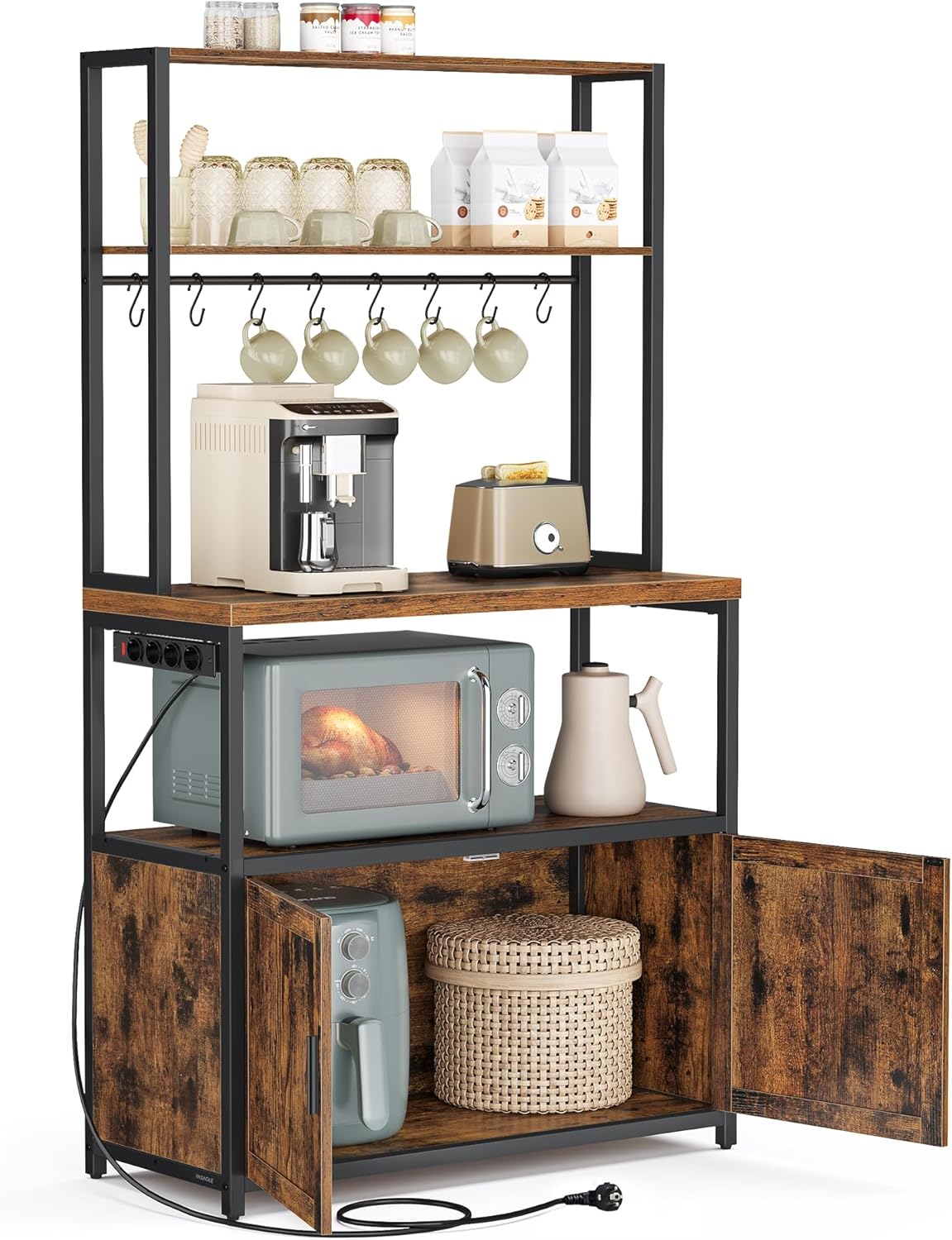 VASAGLE - étagère cuisine série KKS - 40x80x170 cm - plan de travail, multiprise, 8 crochets - KKS059KD02