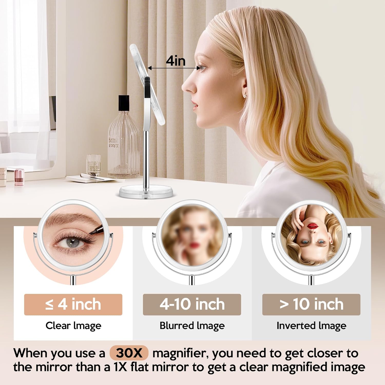 Miroir grossissant sur pied - double face 30x/1x - idéal chambre salle de bain