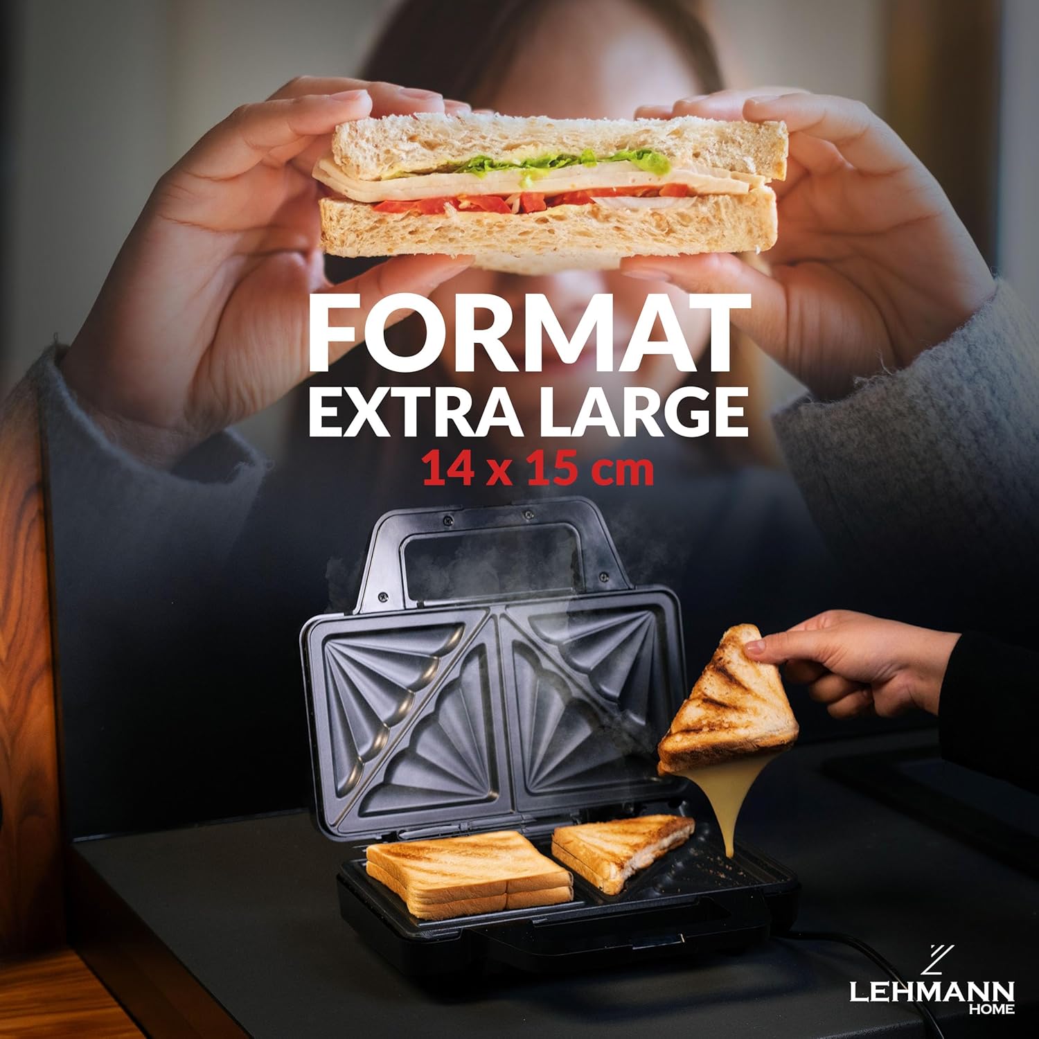 Lehmann - Croque Monsieur XL - plaques larges, antiadhésif, 1000W