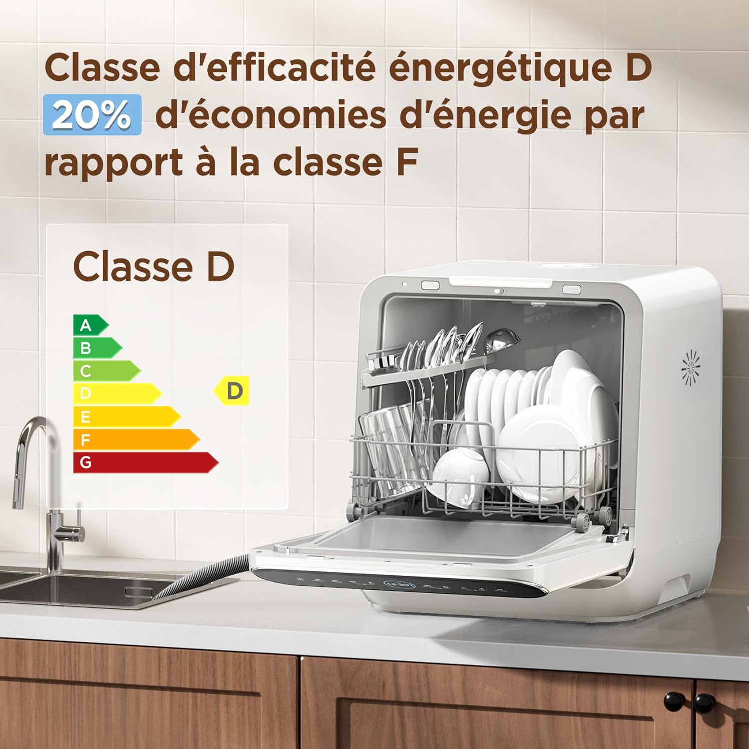 COMFEE' - lave-vaisselle série S110W - compact 3 couverts - 7 programmes, écran LED, démarrage différé - MFD42S110W-IT