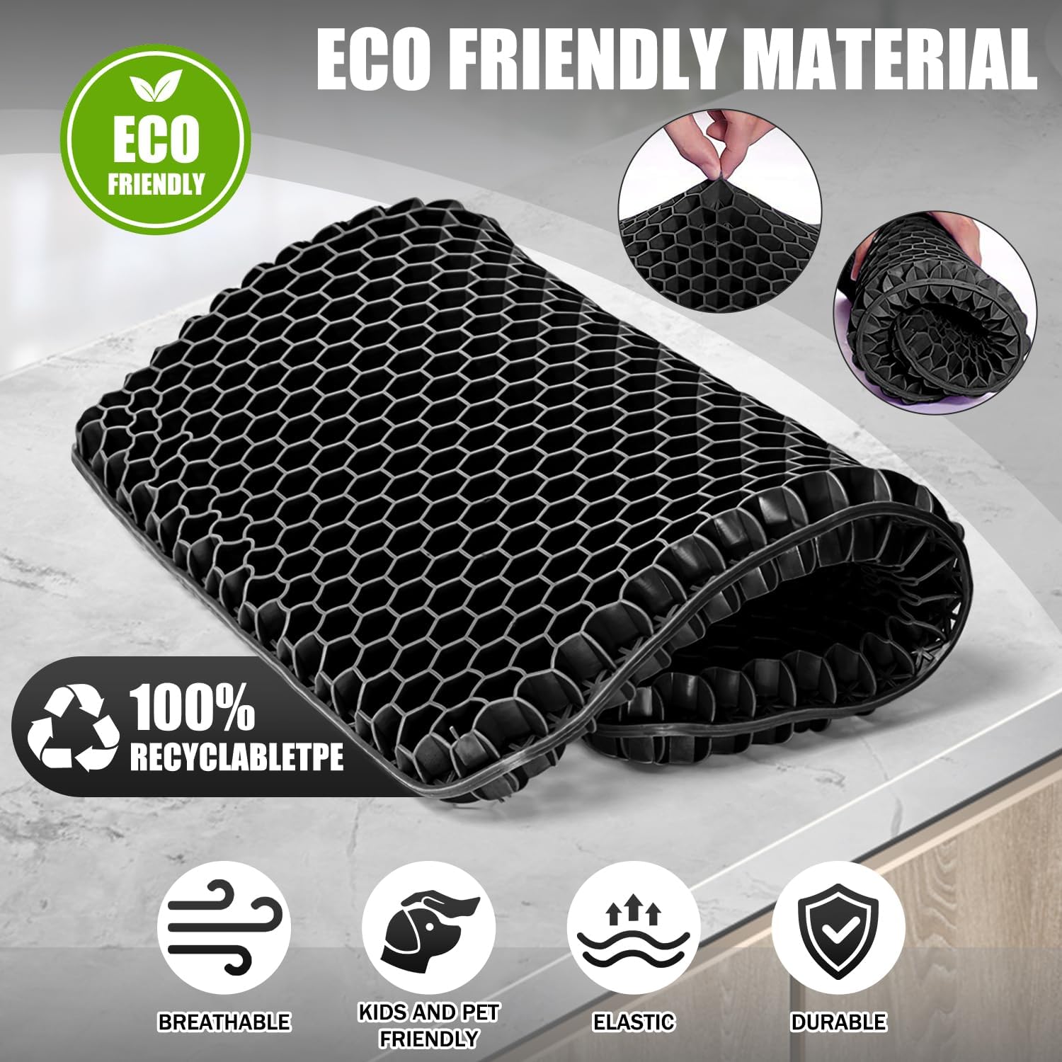 Vmingo - coussin de chaise gel respirant, housse antidérapante, soutien orthopédique, noir