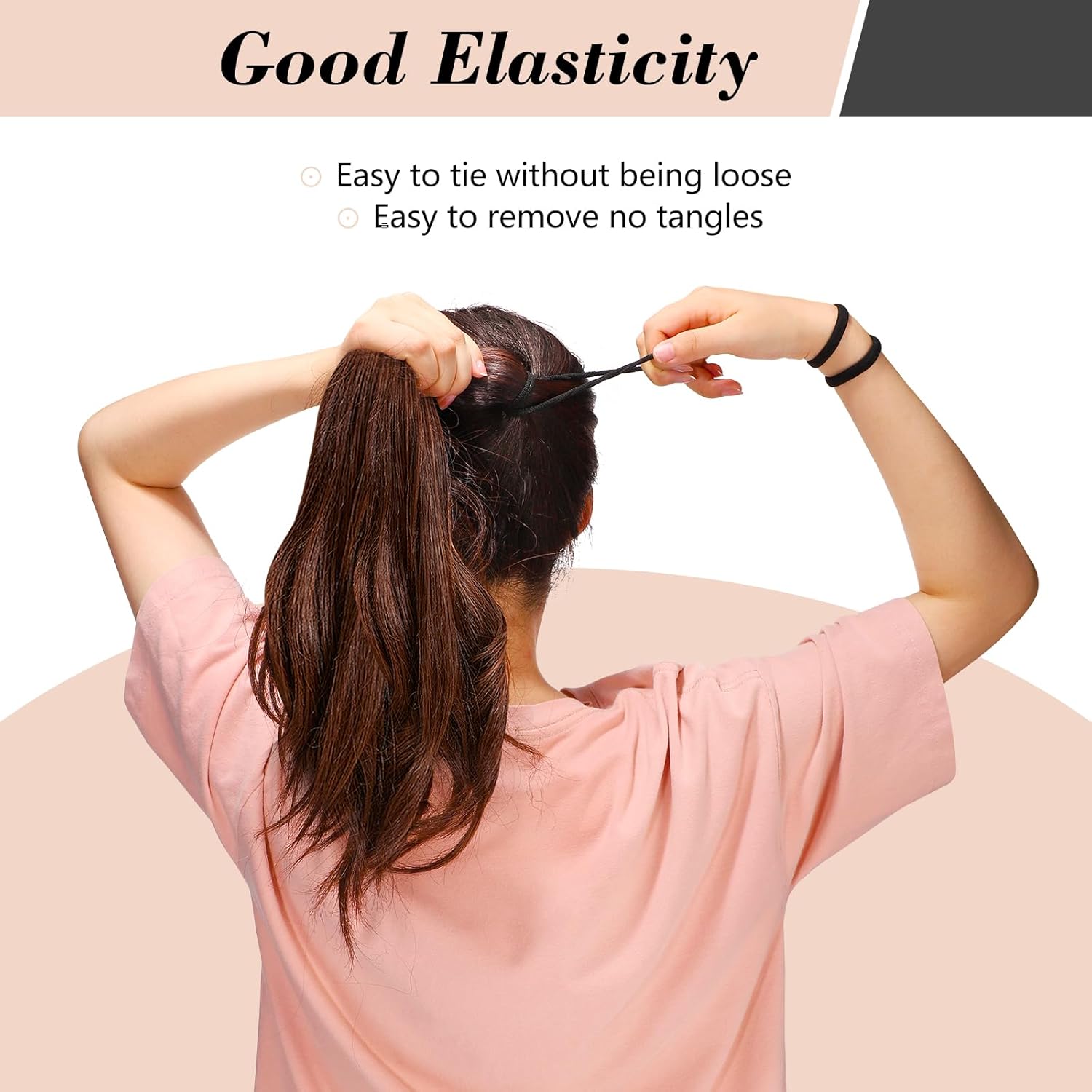 Élastiques à cheveux - lot de 50, 4,5 cm, noirs, sans métal, femmes/hommes/enfants