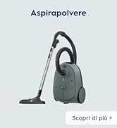 Le texte indique « Aspirapolvere » suivi de « Scopri di più ». Les images montrent des aspirateurs de couleur grise affichés sous différents angles.
