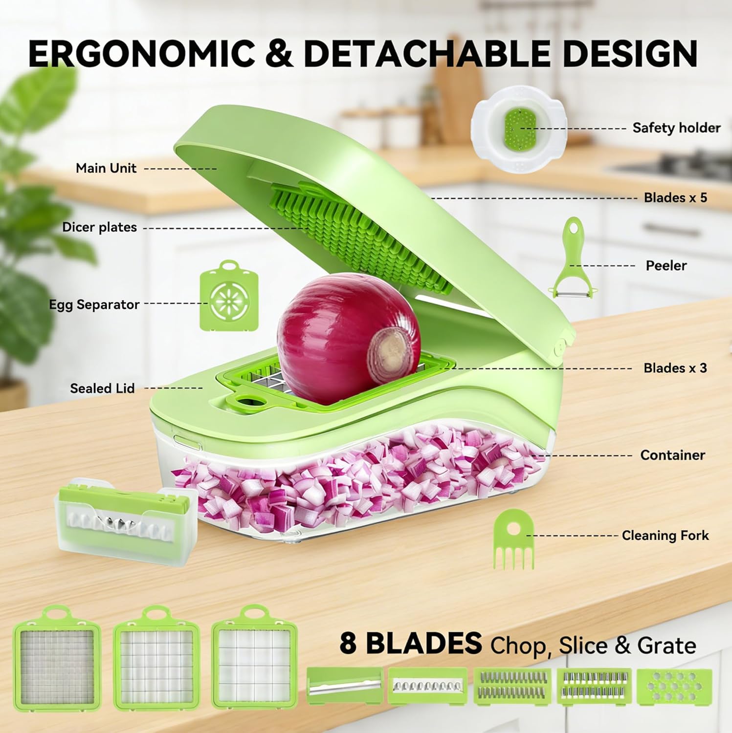 Coupe-légumes multifonctions 14-en-1 - découpe cubes, bâtonnets, tranches, manuel