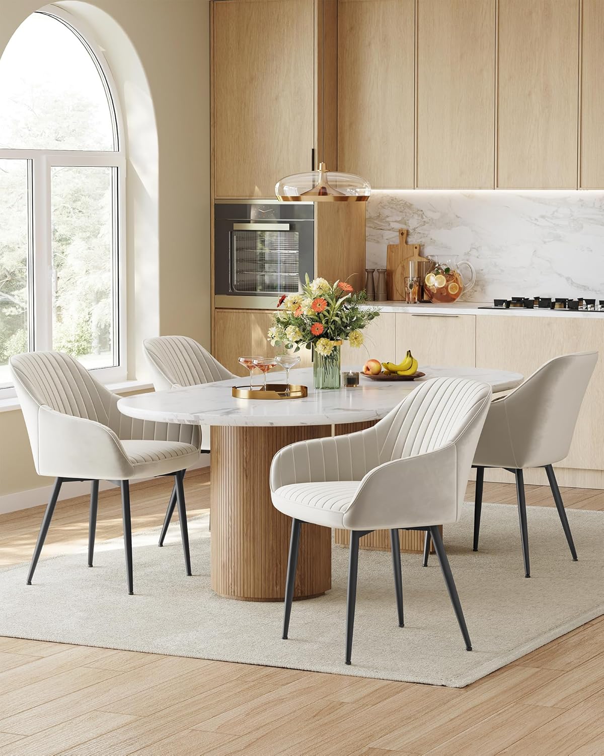 SONGMICS - fauteuil salle à manger 6 places, velours, accoudoirs, pieds métal, 120kg, beige cappuccino/noir - LDC087W16