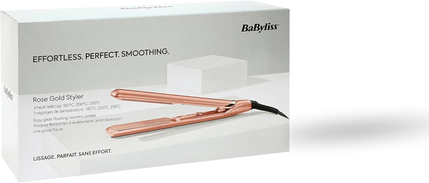 BaByliss - Lisseur Rose Gold - plaques céramique, 235°C, multi-voltage, chauffe rapide, 2598PE