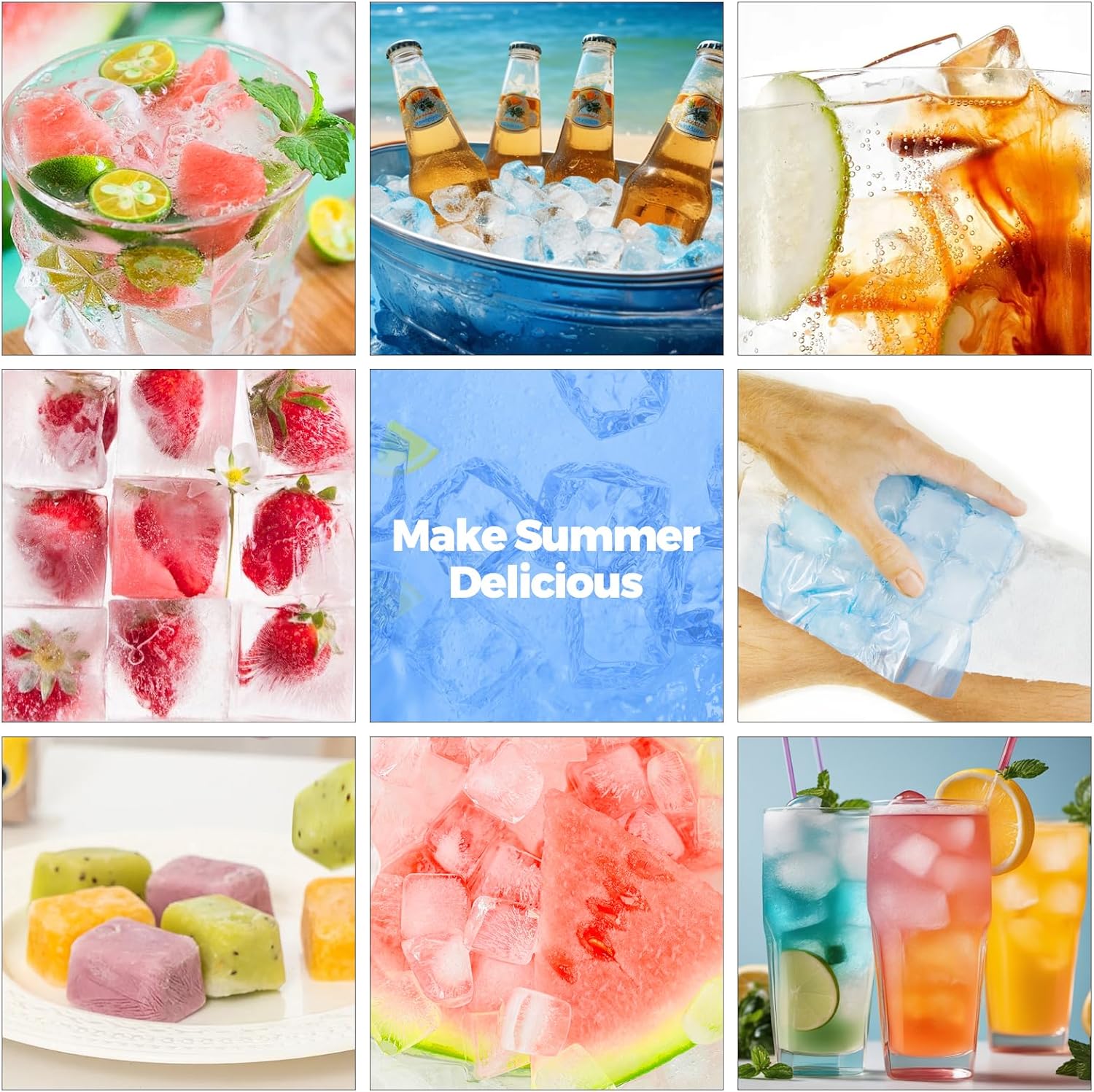 Bac à glaçons silicone - 4 pièces, couvercle, LFGB, sans BPA, facile à démouler