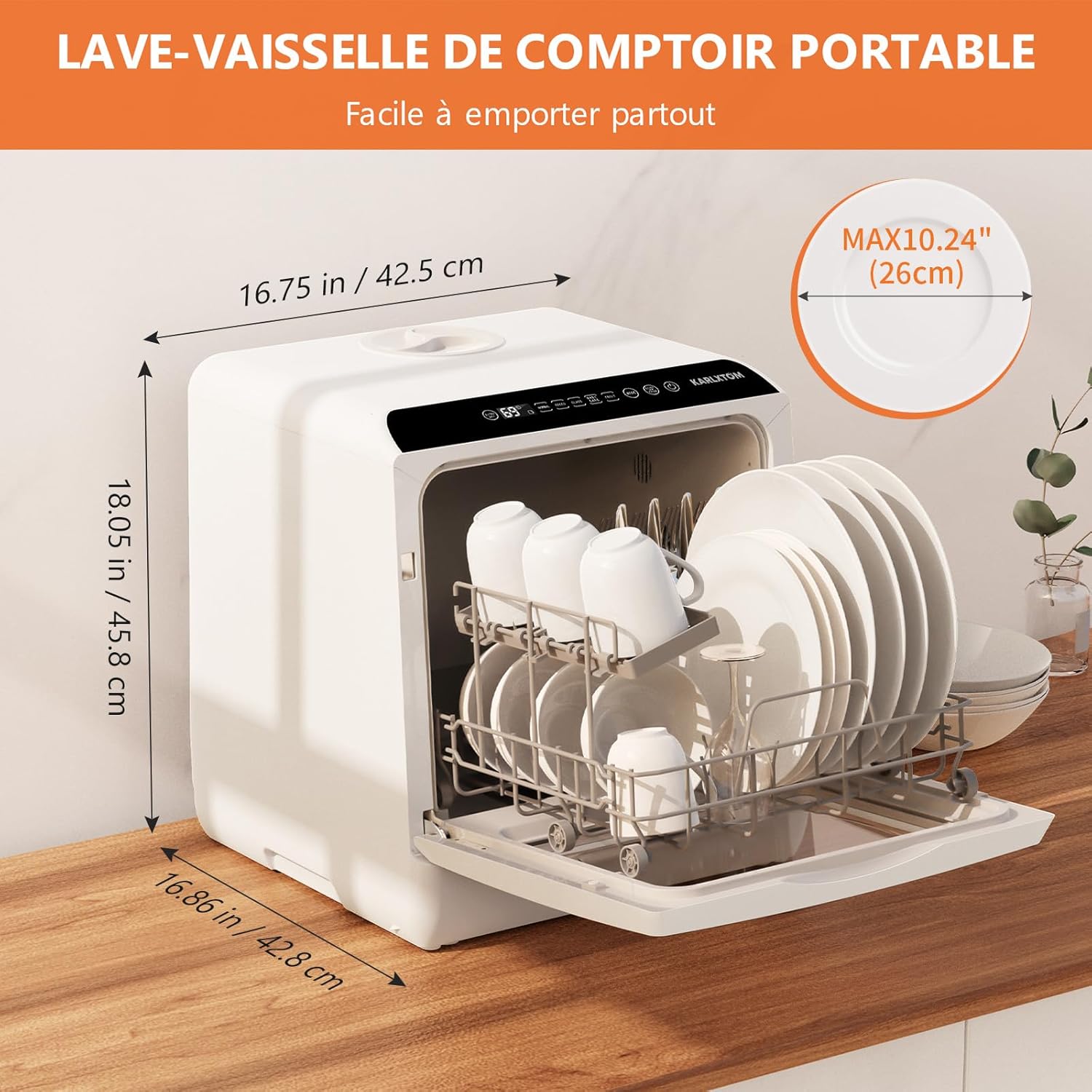 Karlxtom - Mini lave-vaisselle de table, 45 cm, 6 programmes, LED