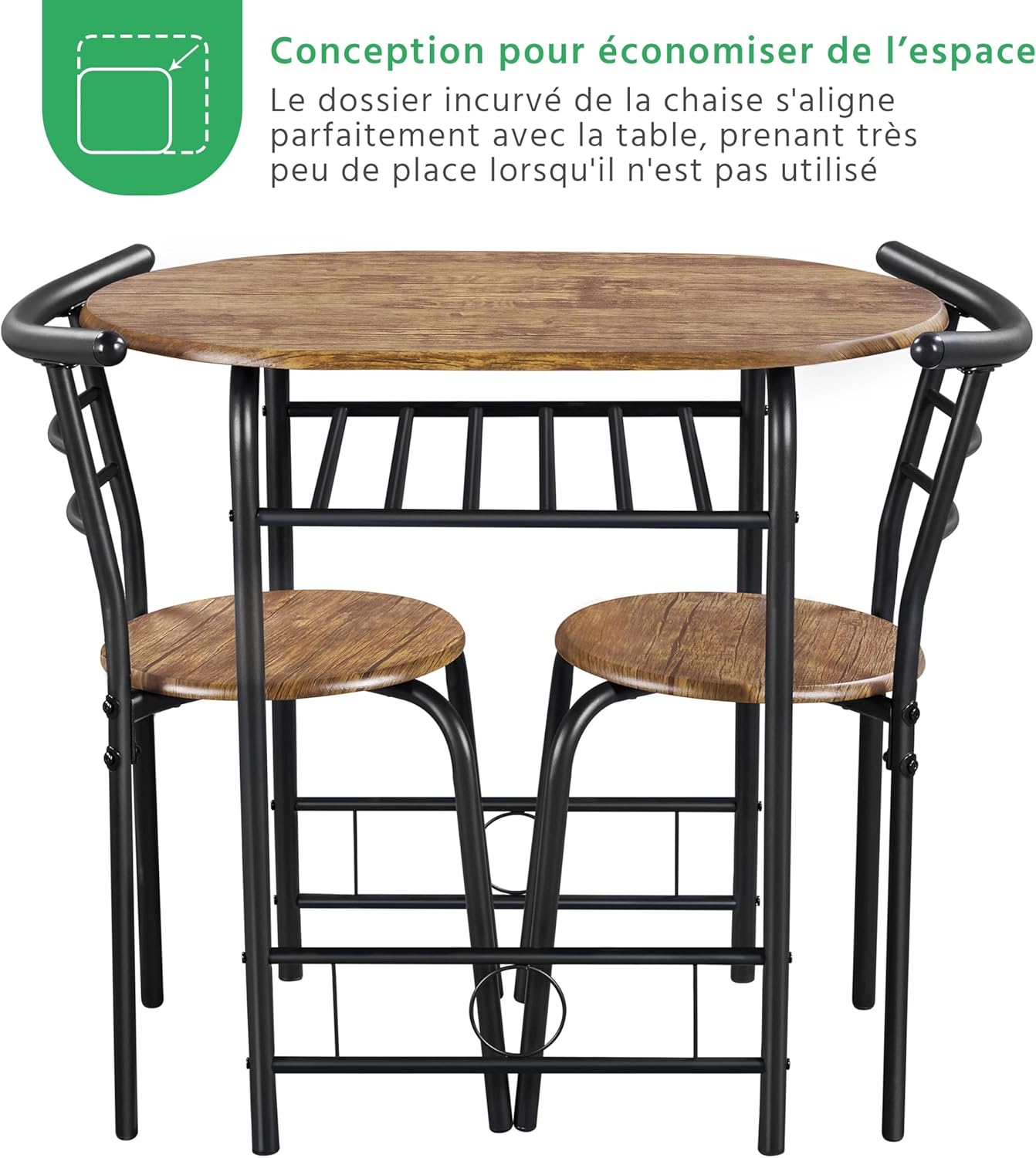 Yaheetech - Ensemble table ronde 3 pièces petit espace, porte-bouteilles, bois, 2 chaises, dimensions compactes